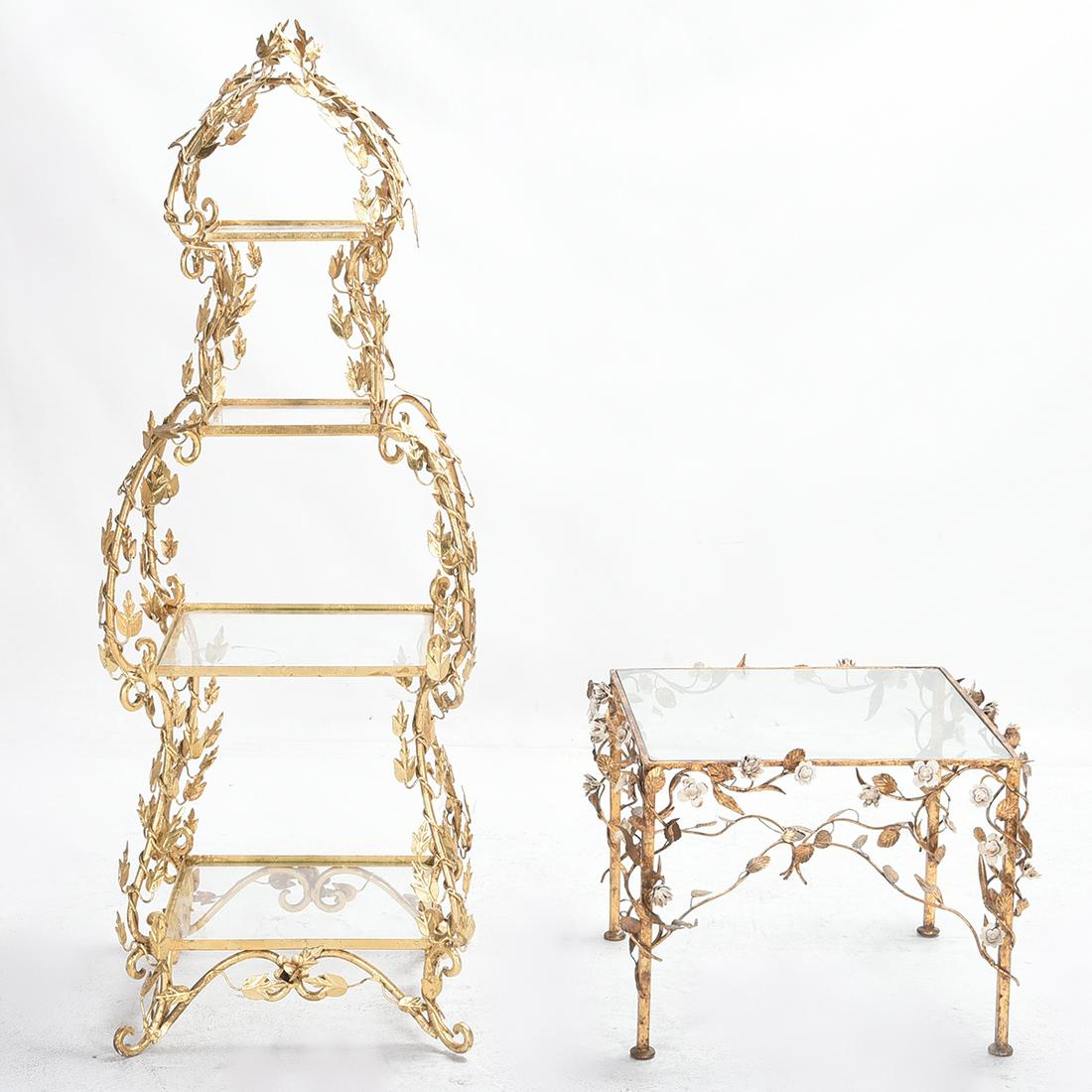 Rococo Style Gilt Metal and Glass Etagere and Side (1 of 3)