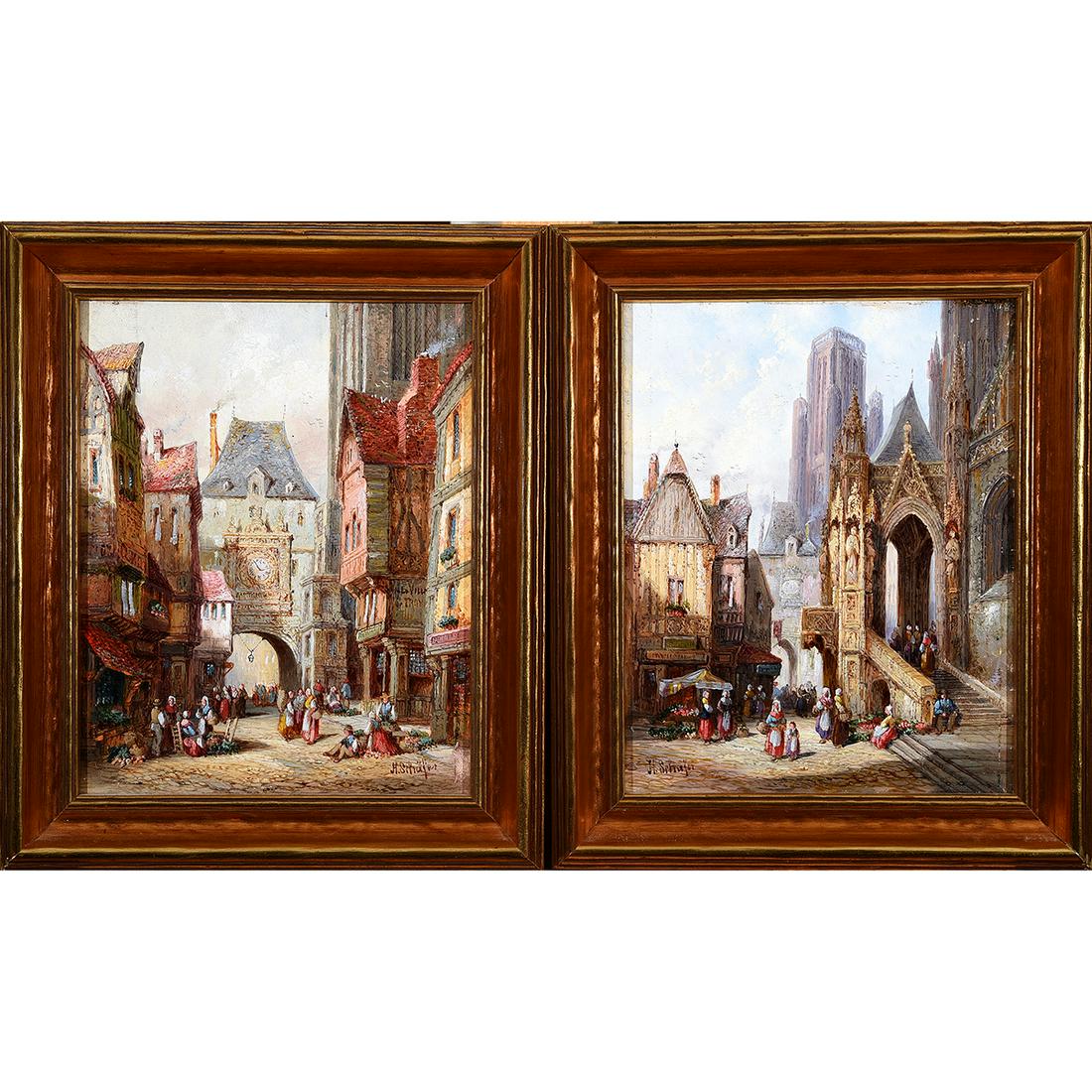 Henrich Hermann Schafer 2 "Rouen scenes" oil on canvas (1 of 5)