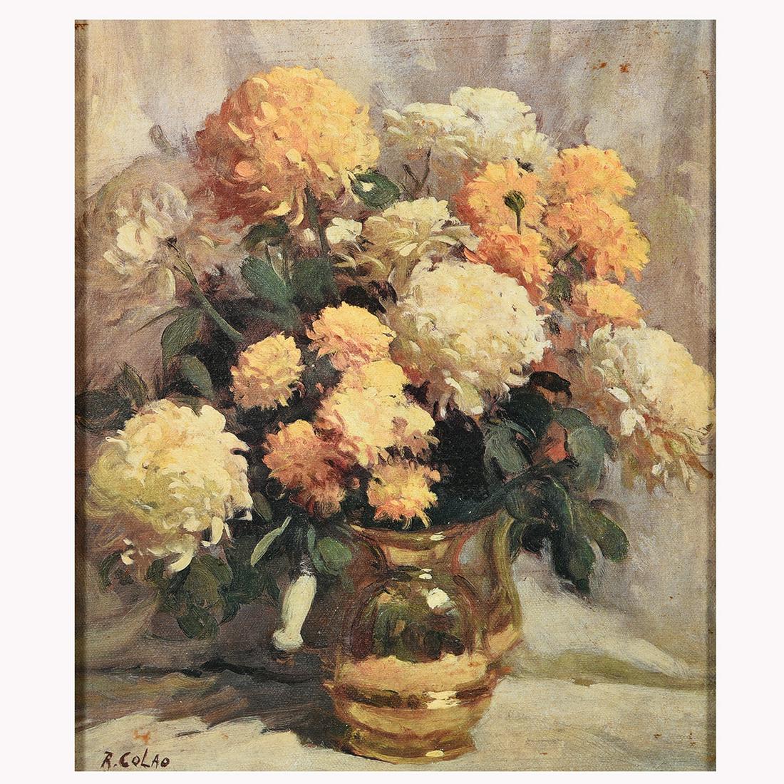 Rudolph Colao "Flowers in Brass Vase" oil on canvas (1 of 3)
