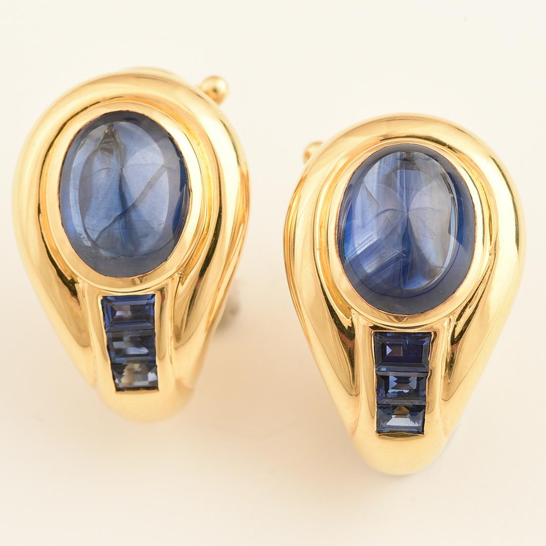 Pair of Sabbadini Sapphire, 18k Yellow Gold Ear Clips. (1 of 2)