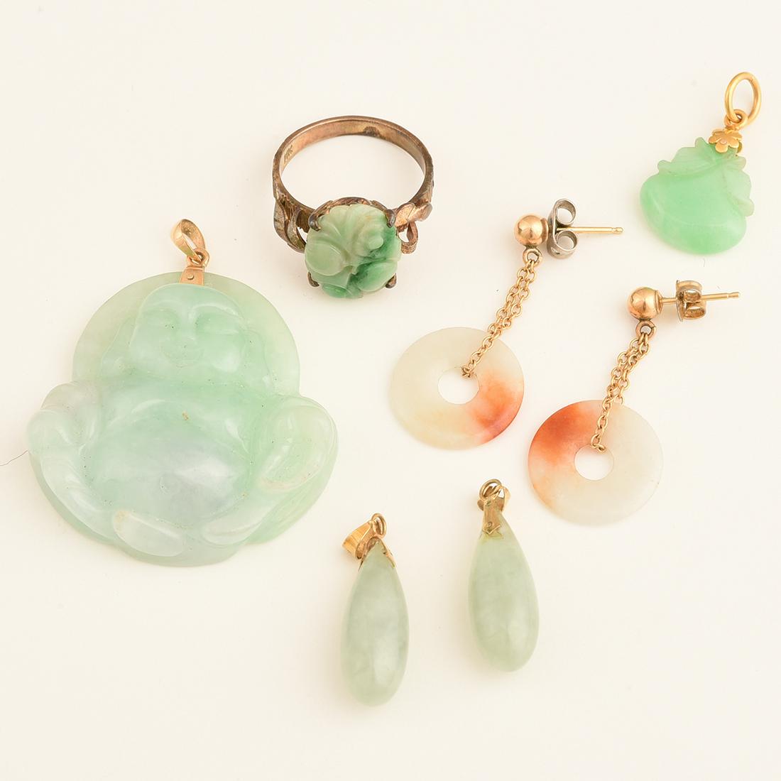 Collection of Six Jade, 14k Yellow Gold, Metal Jewelry (1 of 3)