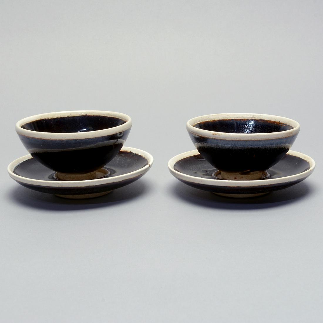 Pair of Chinese Black Ding Type Cups and Cupstands. (1 of 2)