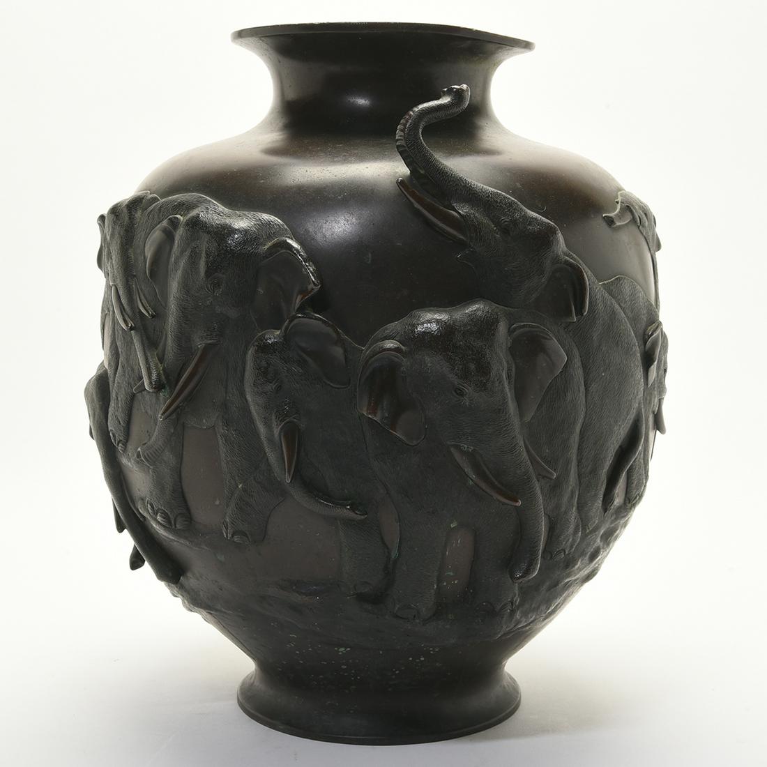 A Japanese Patinated bronze Baluster Jar With Elephant (1 of 2)