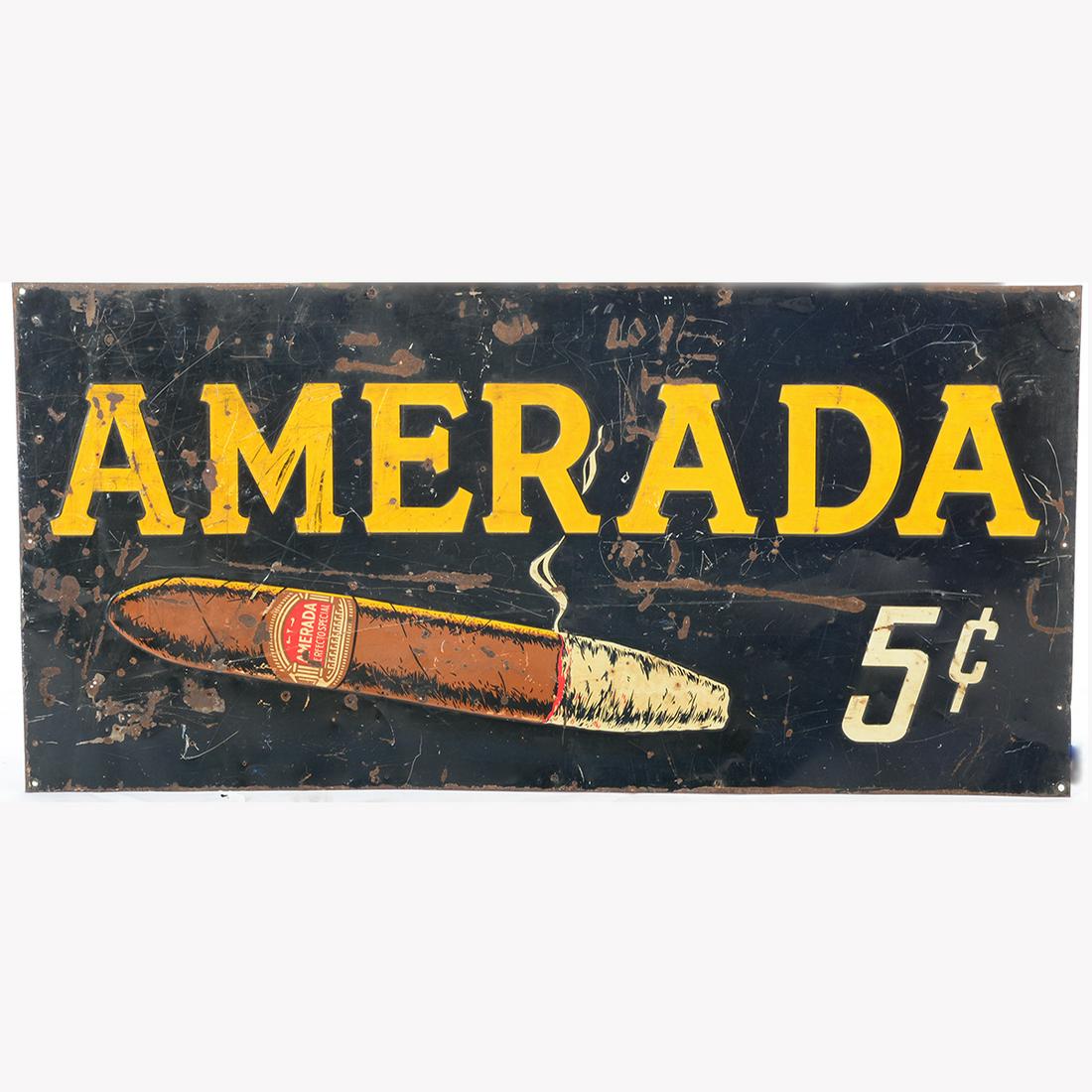 Vintage "Amerada" 5 Cent Cigar Metal Sign.