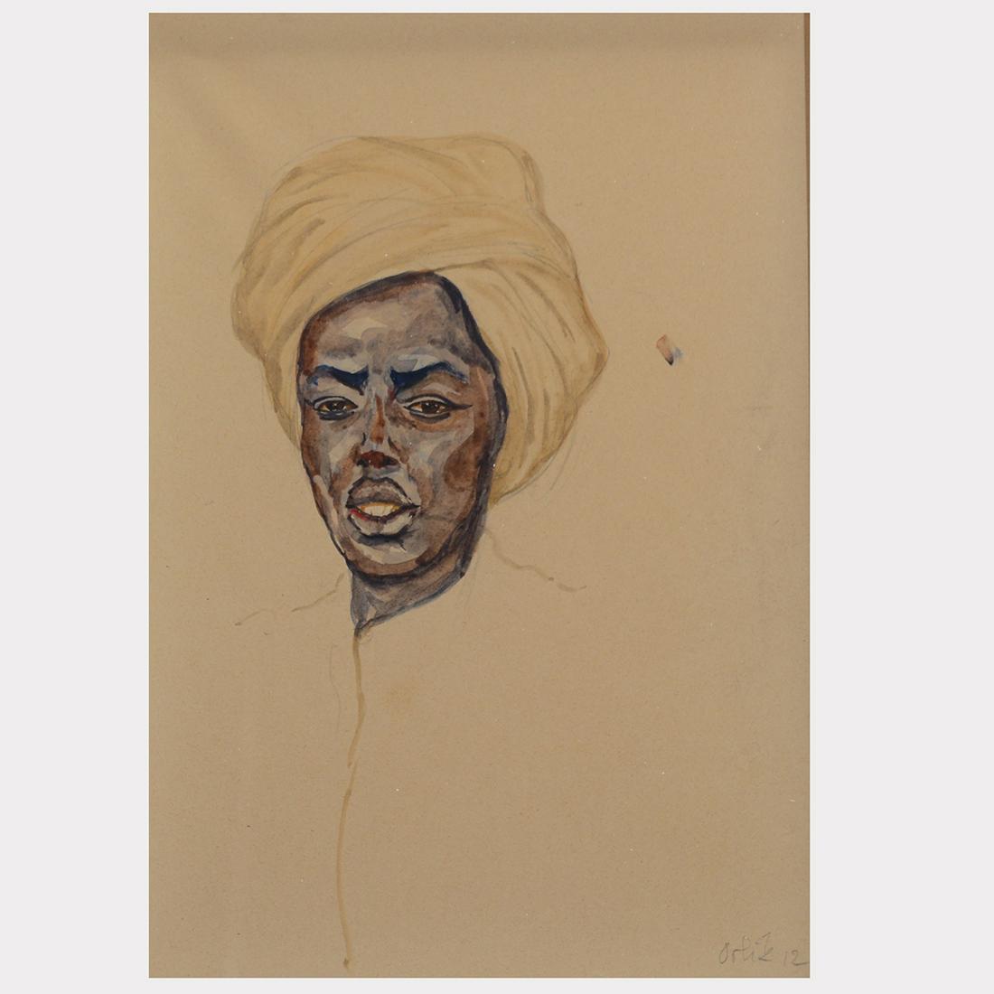 Emil Orlik "Untitled Tete de Femme" watercolor on paper: EMIL ORLIK (Czech 1870-1932) "Untitled Tete de Femme" Watercolor. Sight: 9 3/8 x 6 3/8 inches; Frame: 22 1/8 x 17 1/8 inches. Signed and dated lower right: Orlik 12.