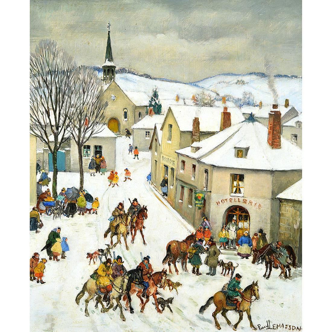 Paul Lemasson "Winter Town" oil on masonite: PAUL LEMASSON (French 1897-1971) "Winter Town" Oil on masonite. 10 5/8 x 8 3/4 inches; Frame: 16 3/4 x 14 5/8 inches. Signed lower right: Paul Lemasson. CONDITION: In overall good condition, when exam