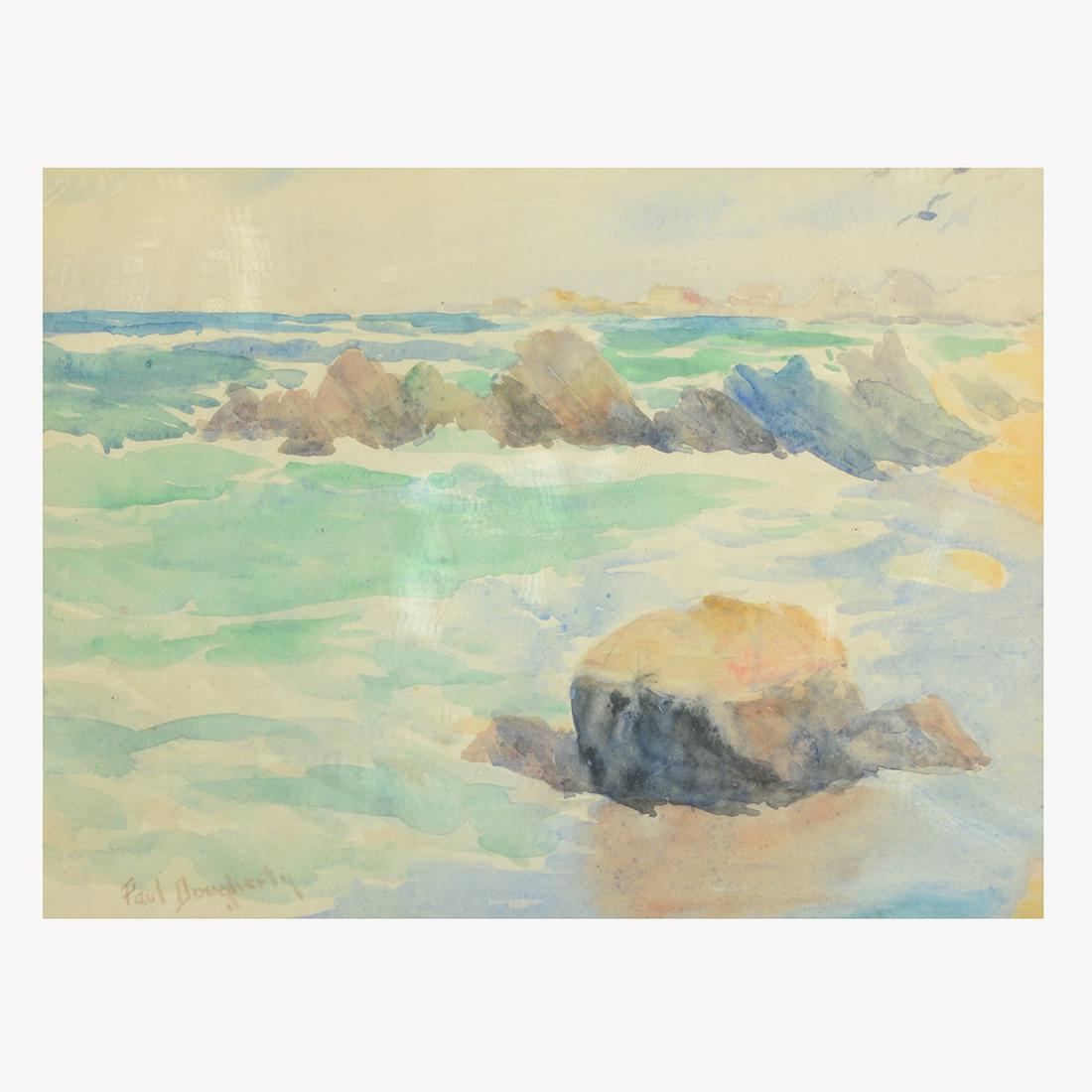 Paul Dougherty "Seascape" watercolor: PAUL DOUGHERTY (American 1877-1947) "Seascape" Watercolor on paper. Sight: 10 1/4 x 12 3/8 inches; Frame: 19 5/8 x 27 7/8 inches. Signed lower left: Paul Dougherty.