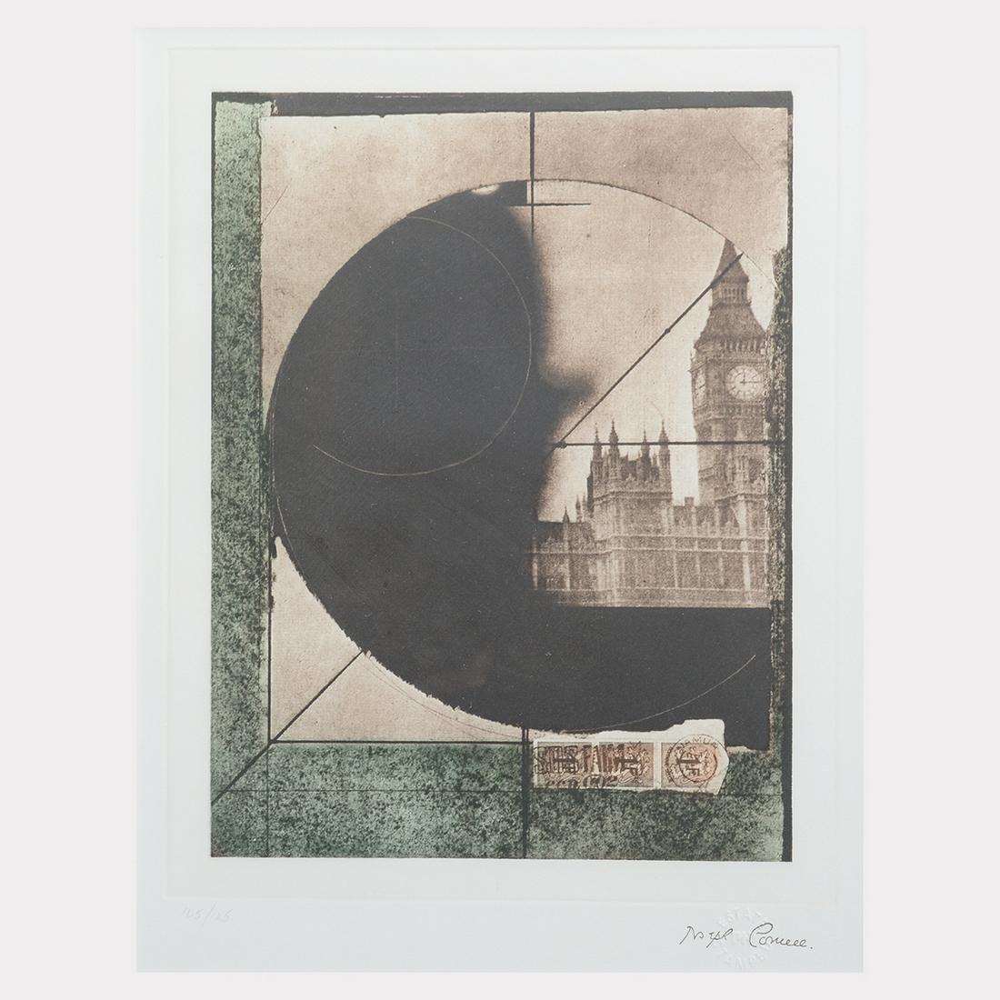 Joseph Cornell "Untitled (Derby Hat)" color: JOSEPH CORNELL (American 1903-1972) "Untitled (Derby Hat)" Color heliogravure on BFK Rives paper. Plate: 13 1/4 x 10 3/8 inches; Sheet: 19 1/2 x 14 7/9 inches; Frame: 23 3/4 x 19 inches. Ink stamp wit