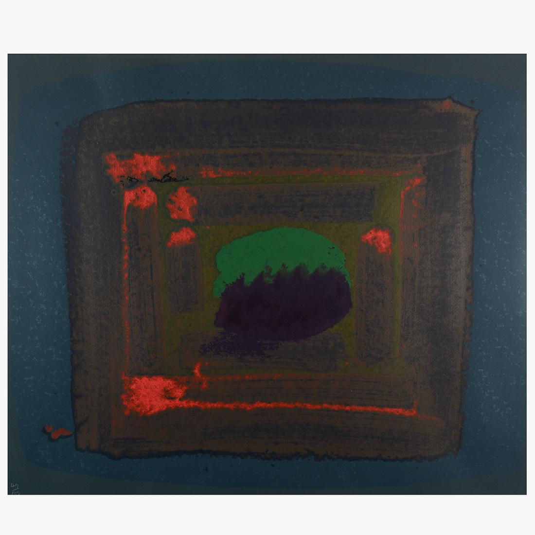 Howard Hodgkin, "Tropic Fruit" 1981, screenprint in: HOWARD HODGKIN (British, 1932Ã±2017) "Tropic Fruit" Screenprint in colors Sheet: 31"h x 37"w, overall (with frame): 48.75"h x 43.75"w Initialed in pencil lower center and dated 1981, edition 49/100 
