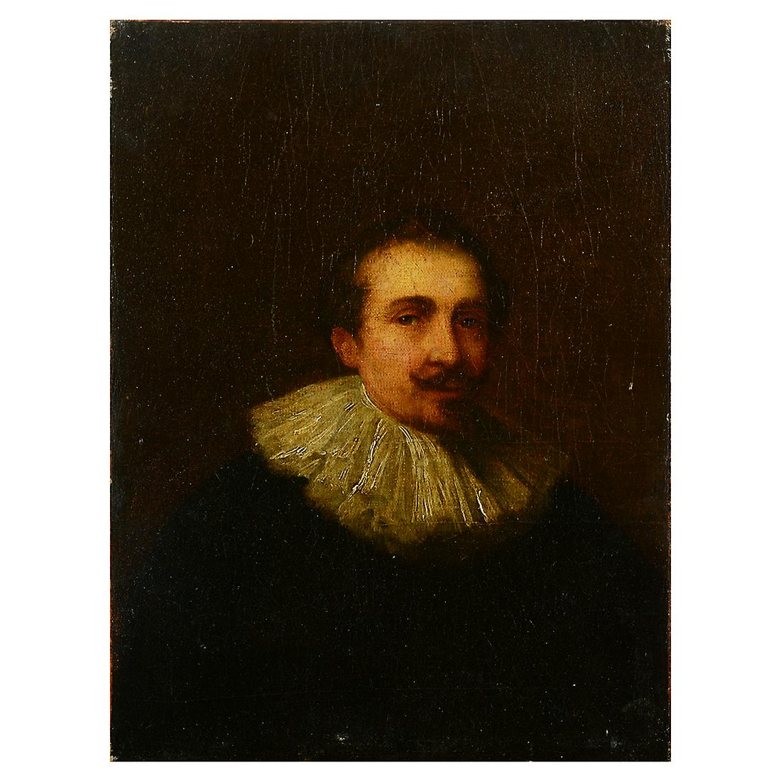 Manner of Anthony van Dyck "Portrait" oil on canvas: Manner of ANTHONY VAN DYCK (Belgium 1599-1641) Portrait of a courtly Gentleman, Oil on canvas c. 18th/ 19th century 17 1/4 x 13 inches. Unsigned