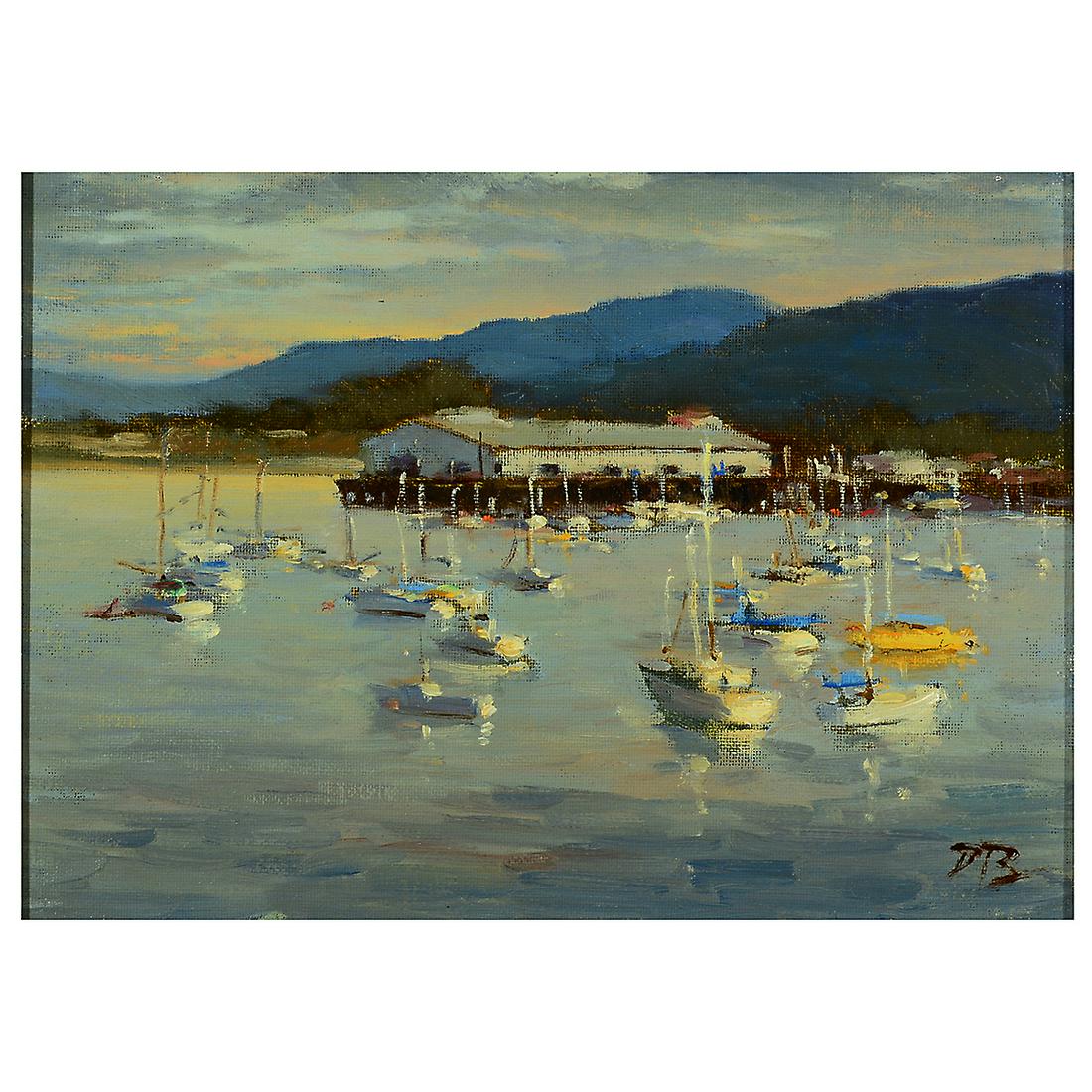 Brian Blood "Monterey Bay" oil on canvas board: BRIAN BLOOD (American, b. 1962) "Monterey Bay," 2000 oil on canvas board 9 x 12 inches; frame: 17 1/4 x 20 inches initialed lower right: 'BB'; signed, dated, and titled verso: "Brian Blood, 2000 Monte