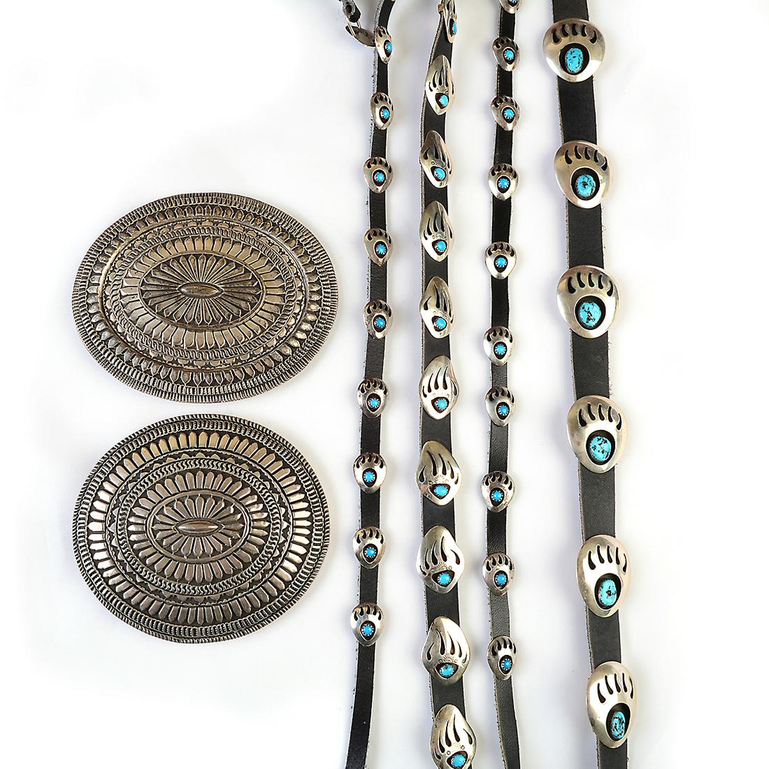 Six Native American Turquoise, Silver, Leather Items. (1 of 3)