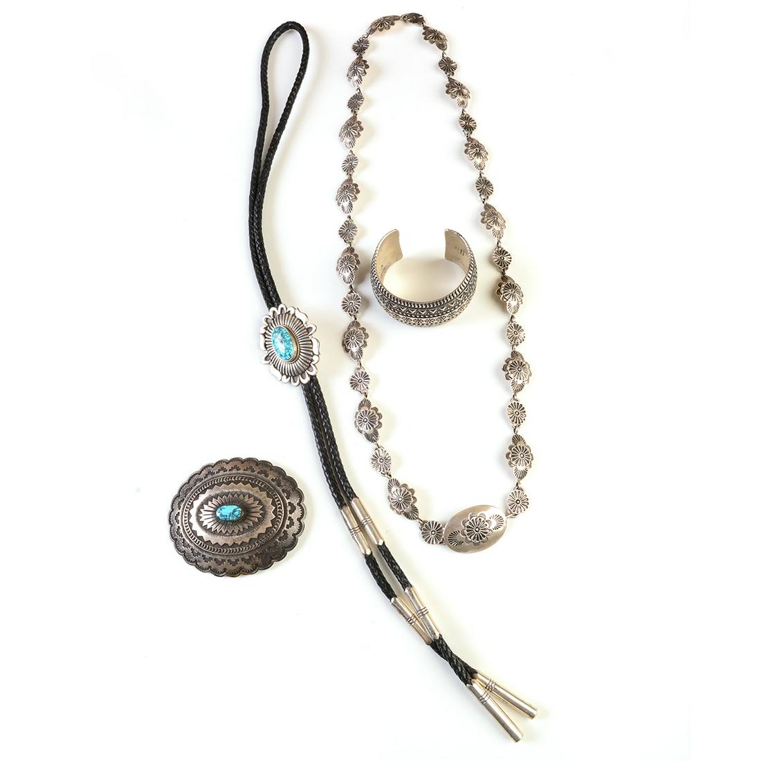 Four Native American Turquoise, Silver, Leather Items. (1 of 3)