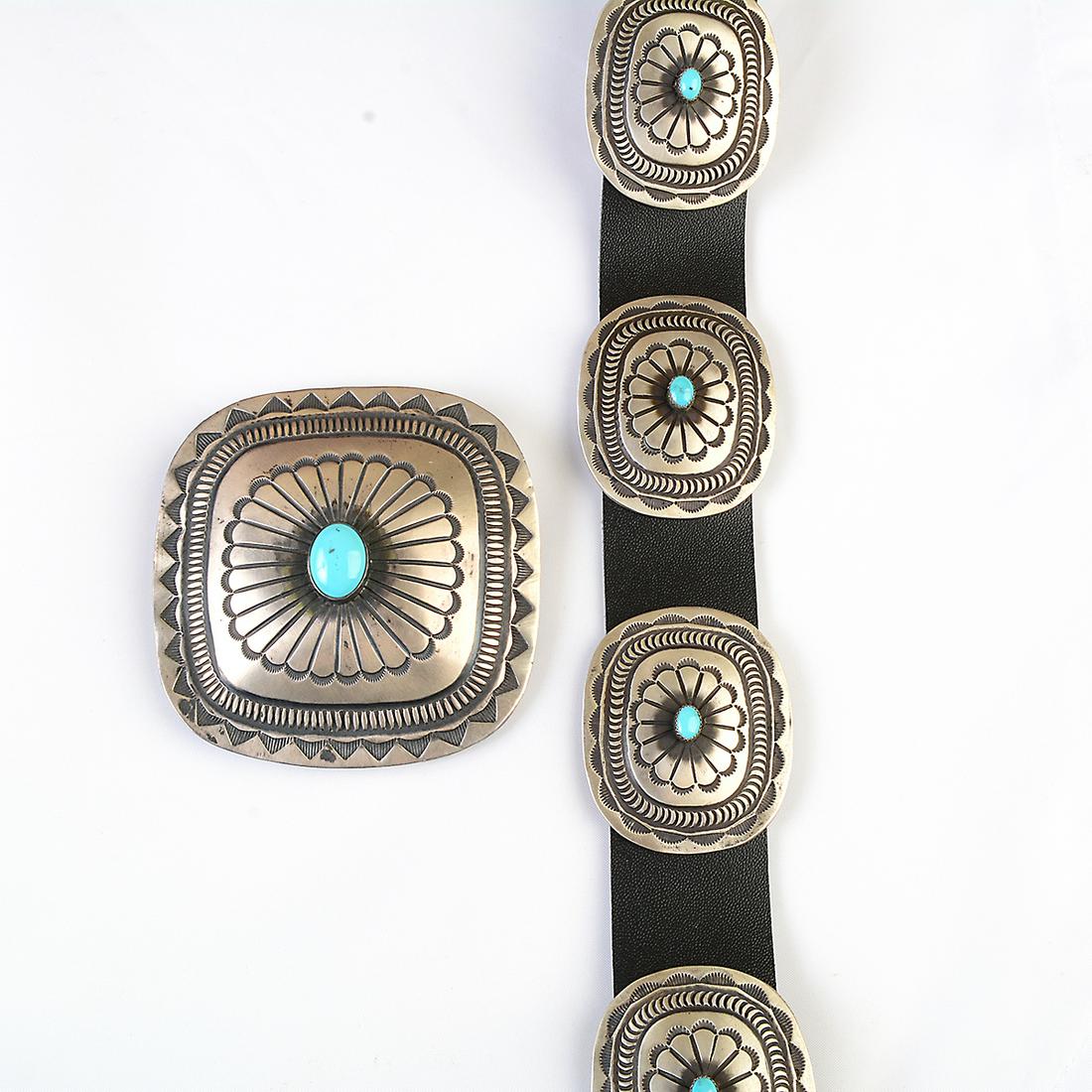 Native American Turquoise, Silver Concho Belt Suite. (1 of 3)