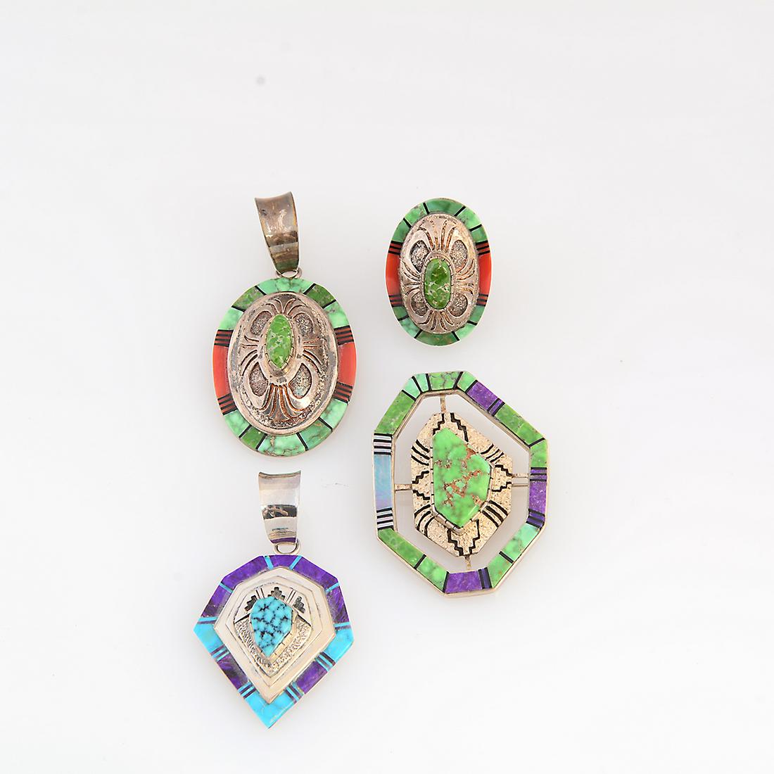 *Four Native American Navajo Multi-Stone, Silver Items. (1 of 2)