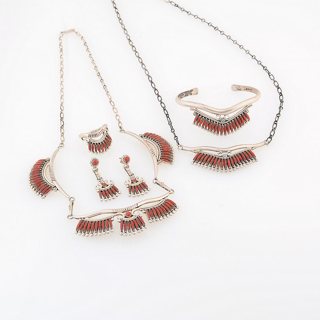 *Native American Zuni Norbert Haskie Coral, Silver (1 of 2)