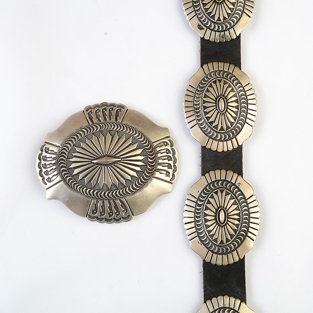 Native American Silver, Leather Belt with Buckle. (1 of 3)