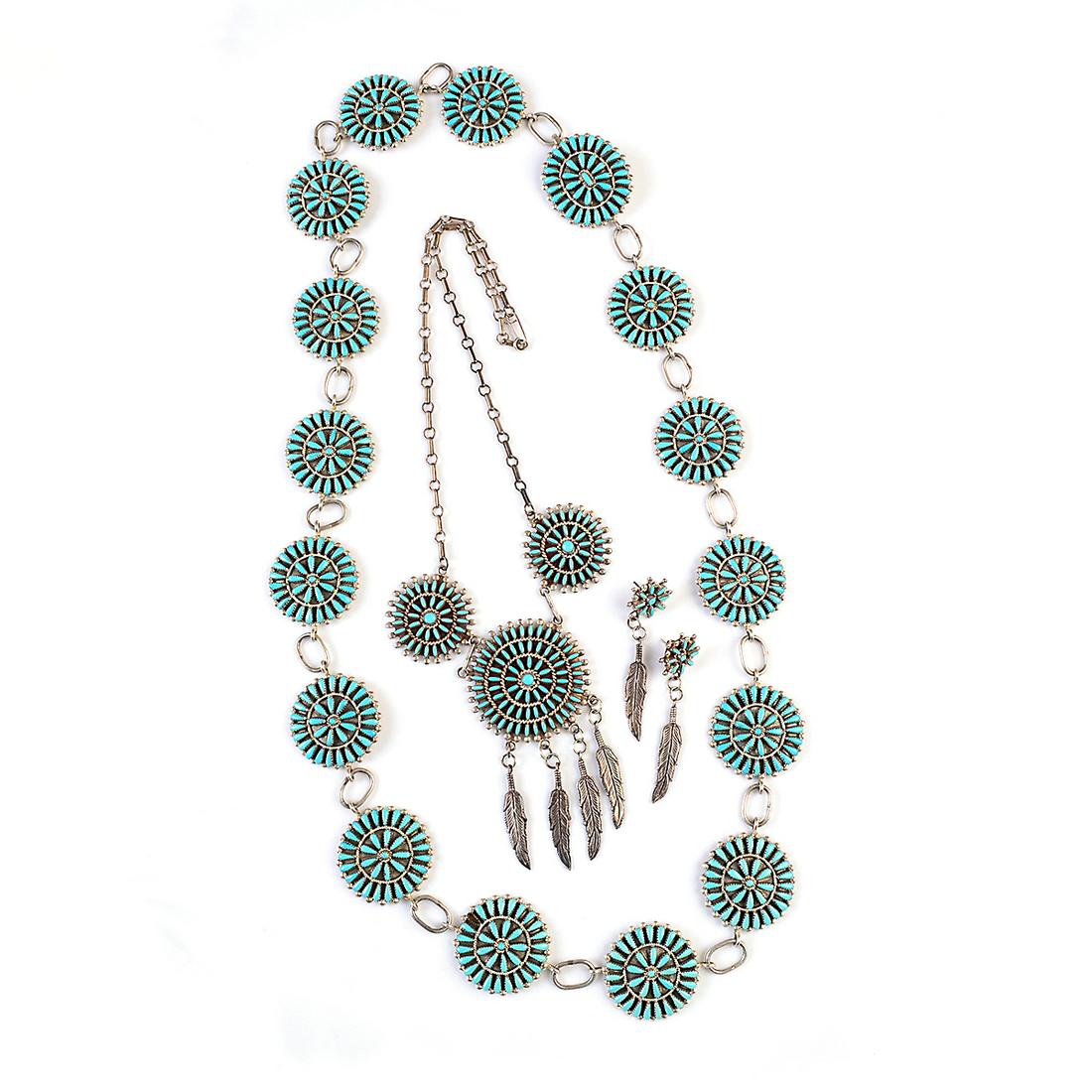 Native American Zuni Turquoise, Silver Jewelry Suite. (1 of 2)