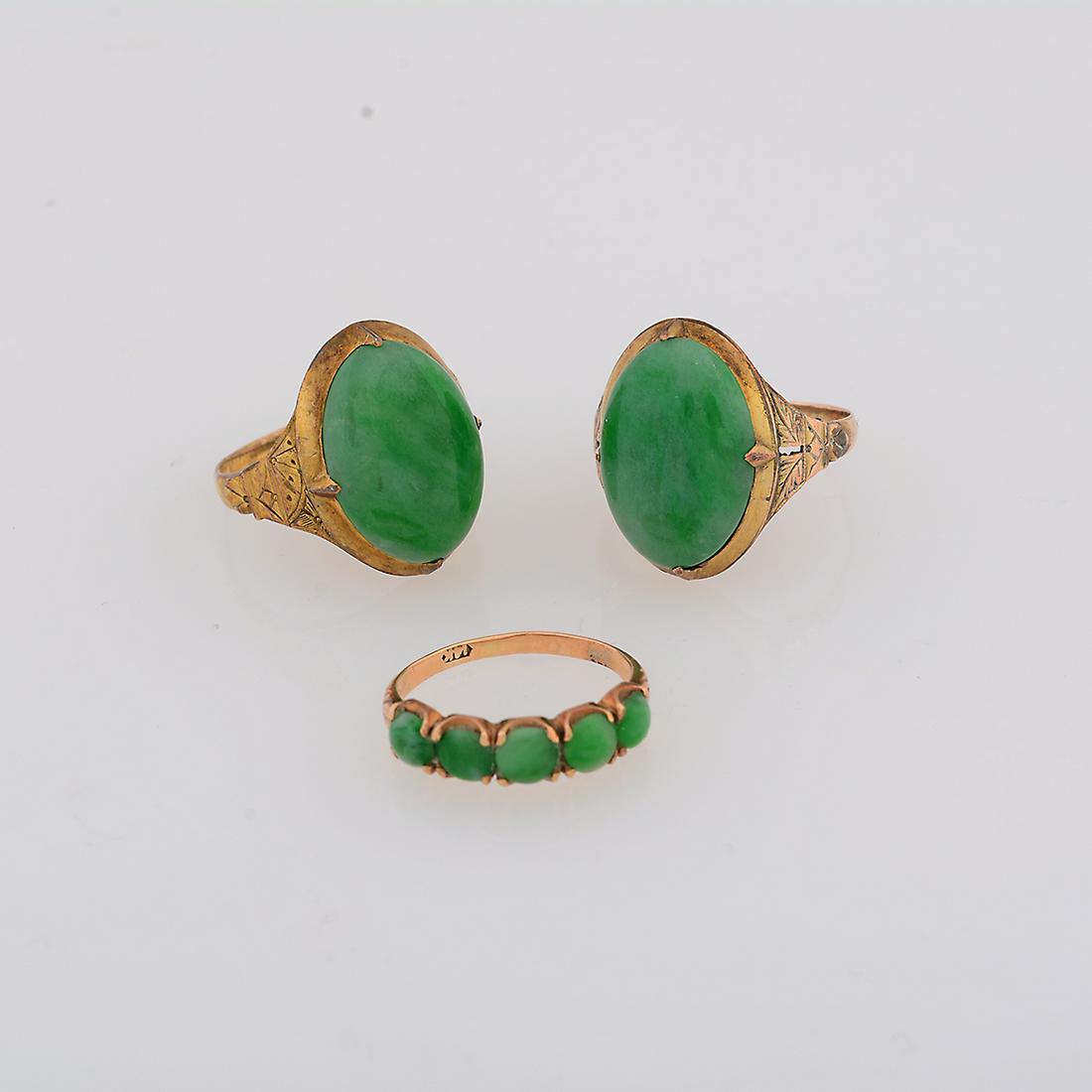 Collection of Three Jadeite Jade, 14k Yellow Gold (1 of 3)