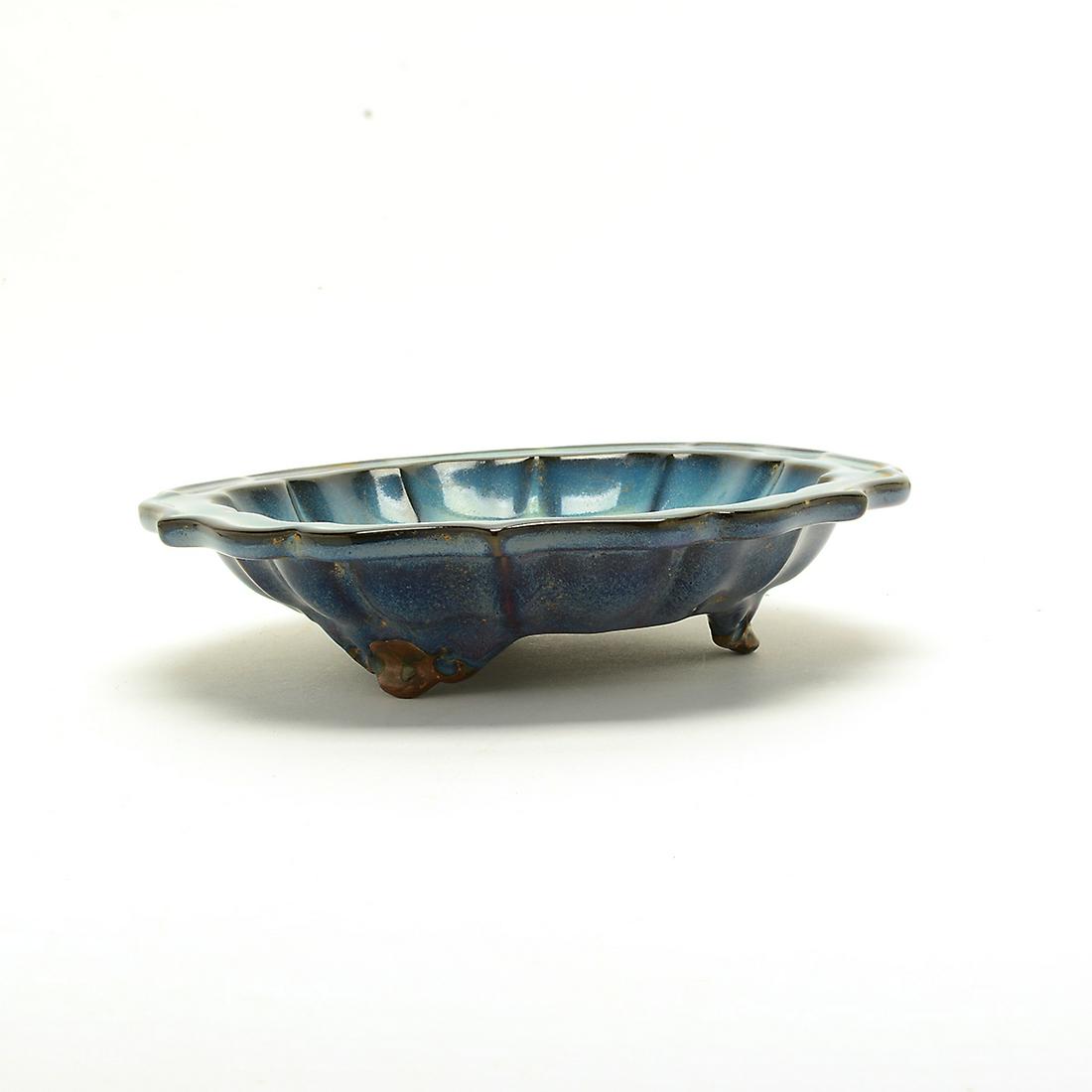 Chinese Jun-Type Foliate Bowl. (1 of 3)