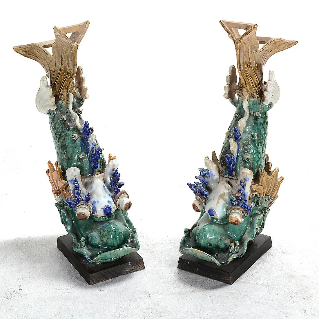 Pair of Chinese Shiwan Pottery Fish Roof Tiles on (1 of 2)