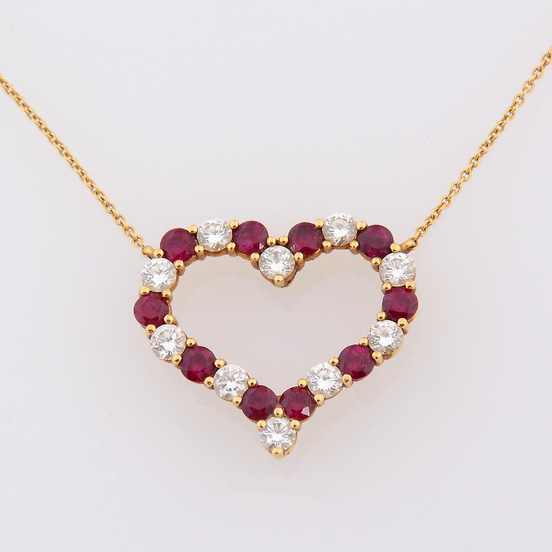 Tiffany & Co. Diamond, Ruby, 18k Yellow Gold Open Heart (1 of 3)