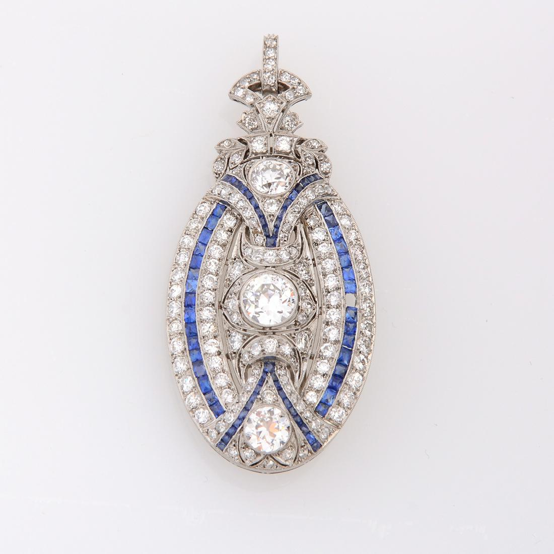 Edwardian Diamond, Sapphire, Platinum Pendant Enhancer (1 of 3)