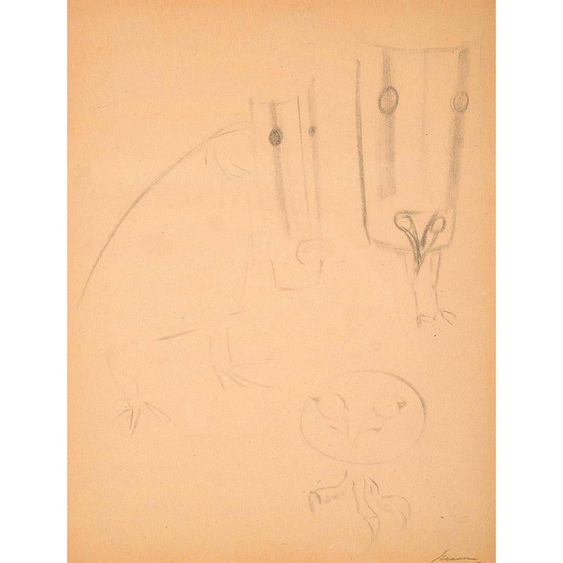 Morris Graves "Birds Masking, 1953" crayon on paper: MORRIS GRAVES (American 1910-2001) "Birds Masking" crayon on paper laid down on board, 24 x 18 inches / 61 x 45.7 cm, signed and dated lower right: 'Graves/ 1953' Provenance: Willard Gallery, New York