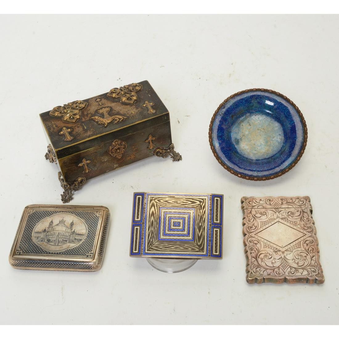 Four Silver Boxes and Small Dish. (1 of 1)