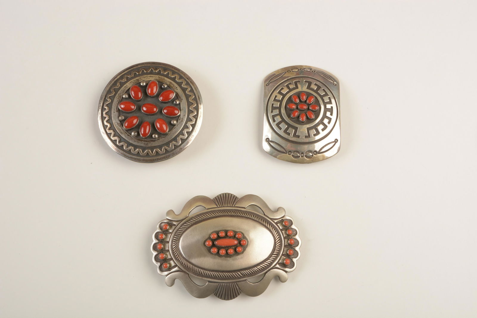 *Collection of Three Native American Coral, Silver Belt (1 of 3)