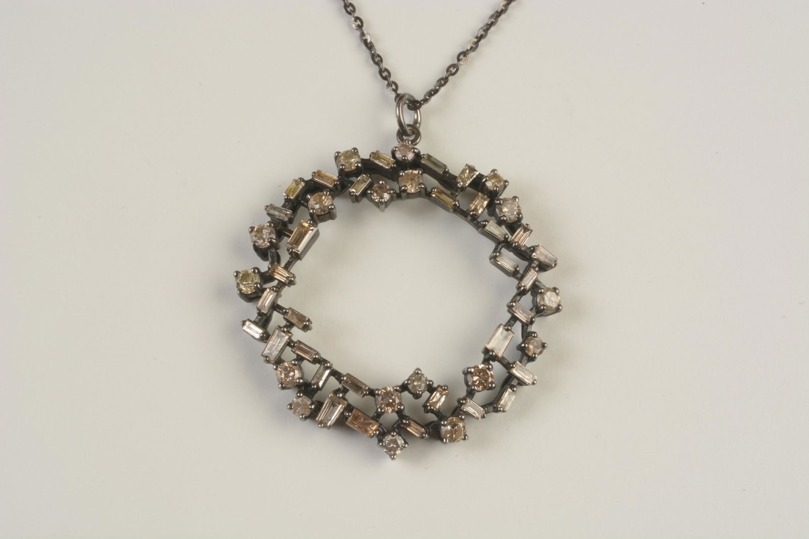 Diamond, Sterling Silver Wreath Pendant Necklace. (1 of 2)