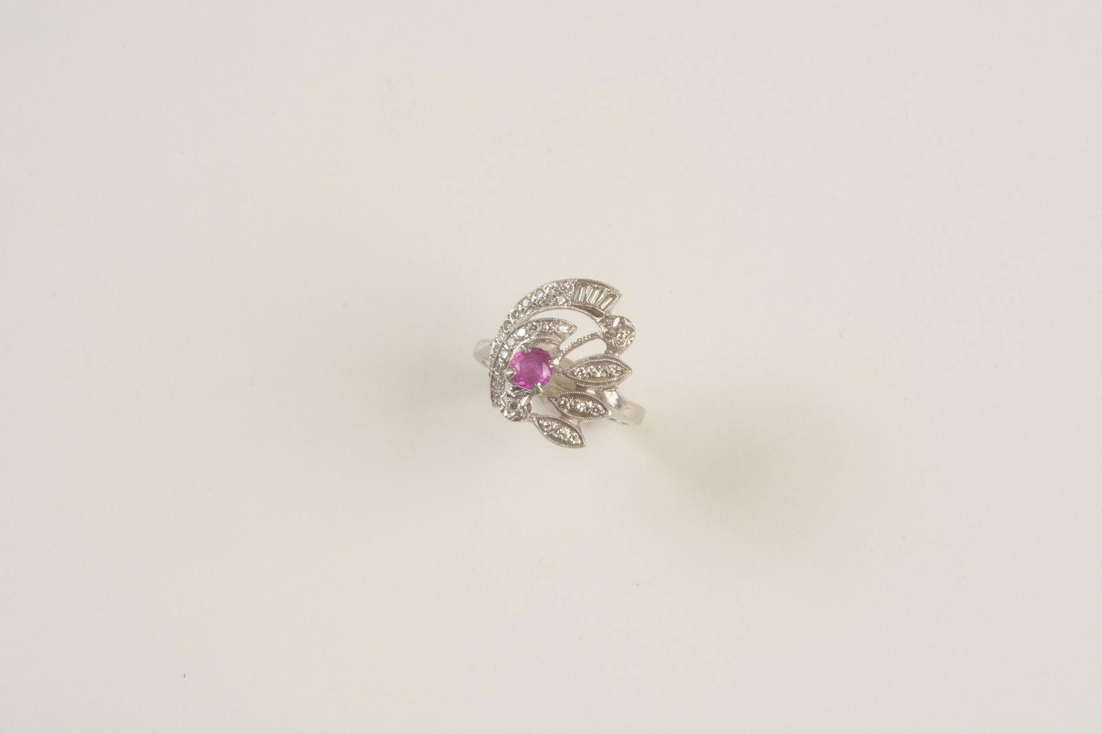 Ruby, Diamond, 14k White Gold Ring. (1 of 2)