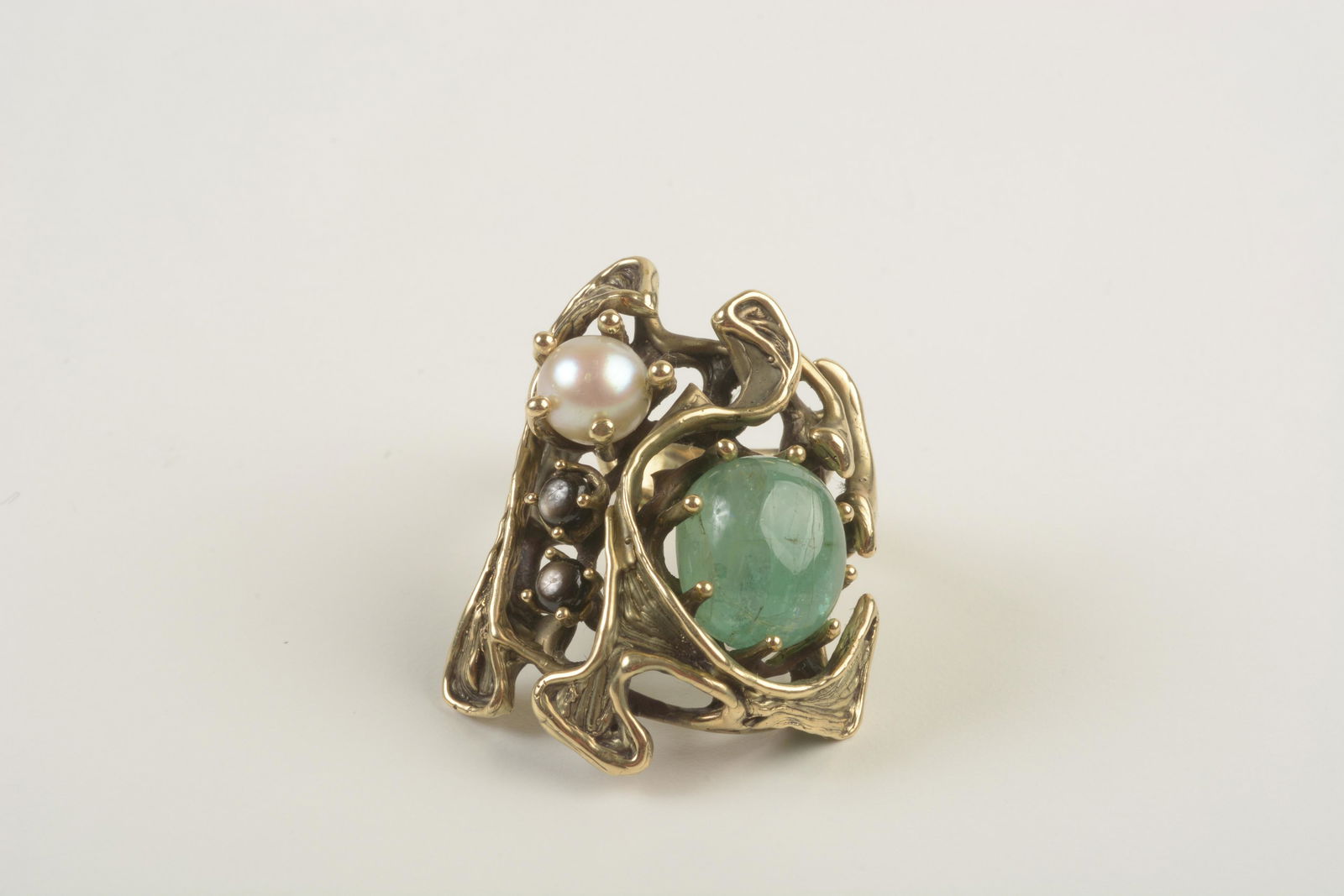 Emerald, Black Star Sapphire, Cultured Pearl, 14k (1 of 4)