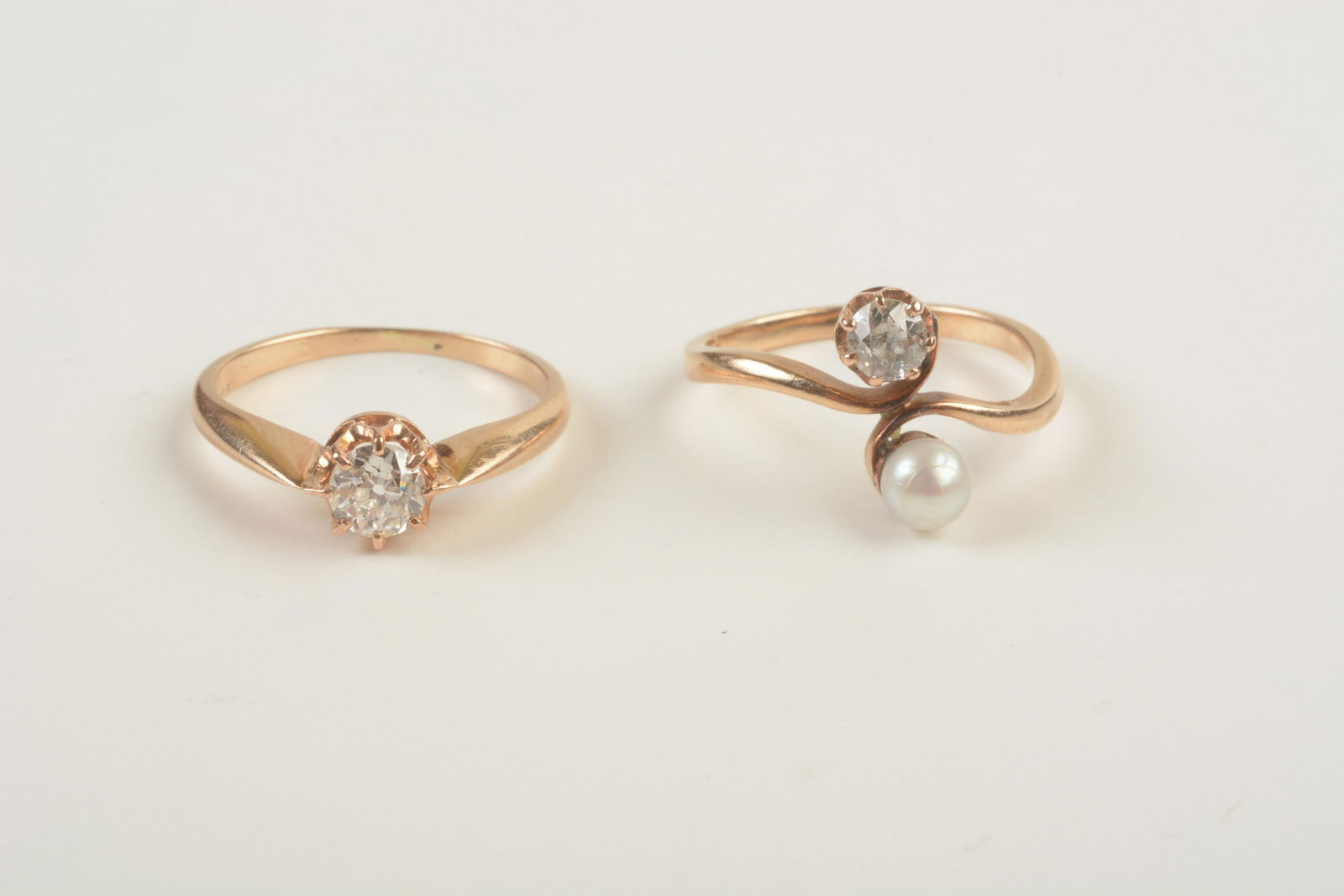 Collection of Two Diamond, Cultured Pearl, 14k Rose (1 of 4)