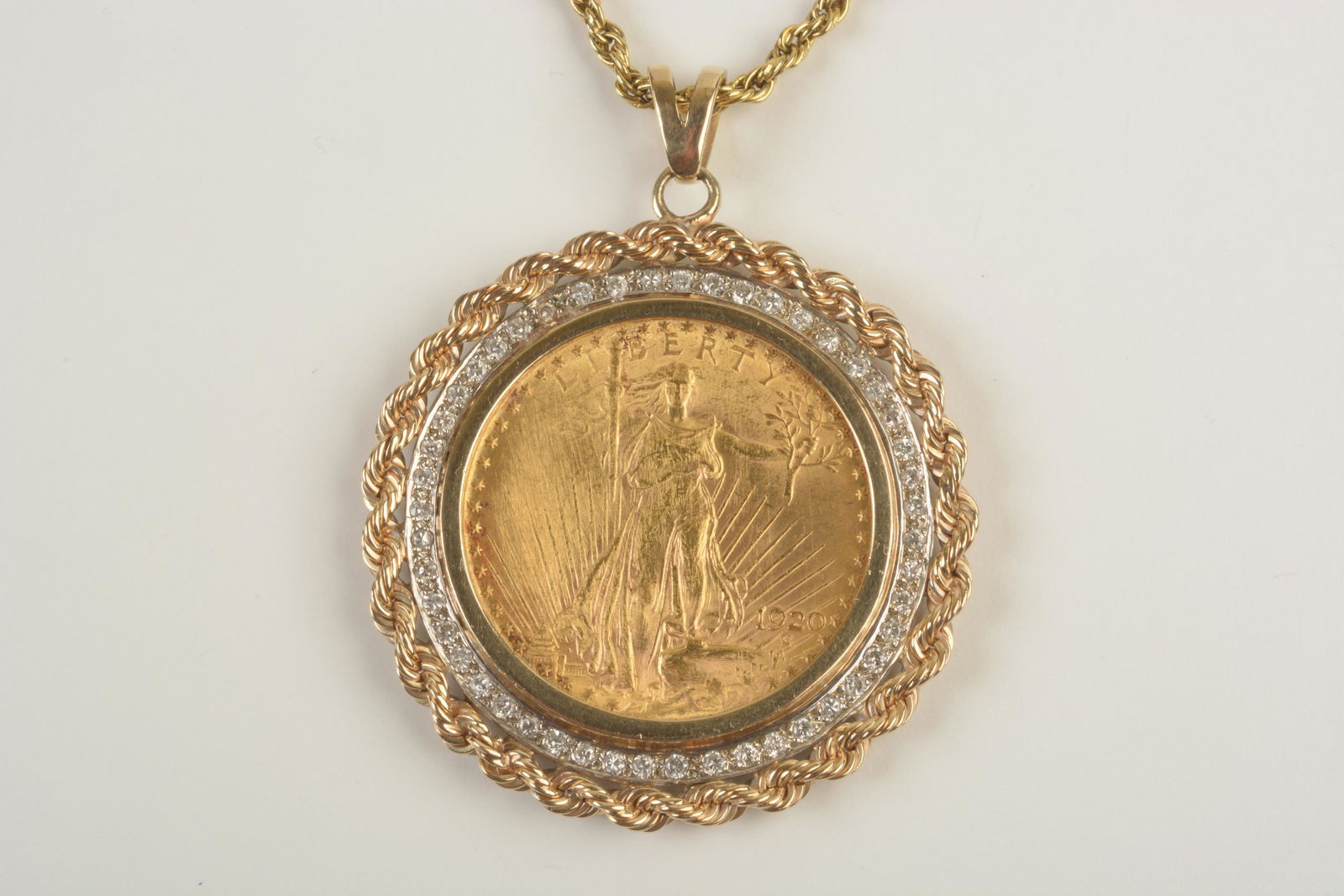 Gold Coin, Diamond, 14k Gold Pendant Necklace. (1 of 2)