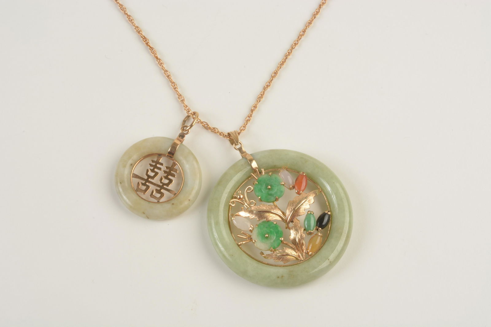 Collection of Two Jade, 14k Yellow Gold Pendants on (1 of 5)