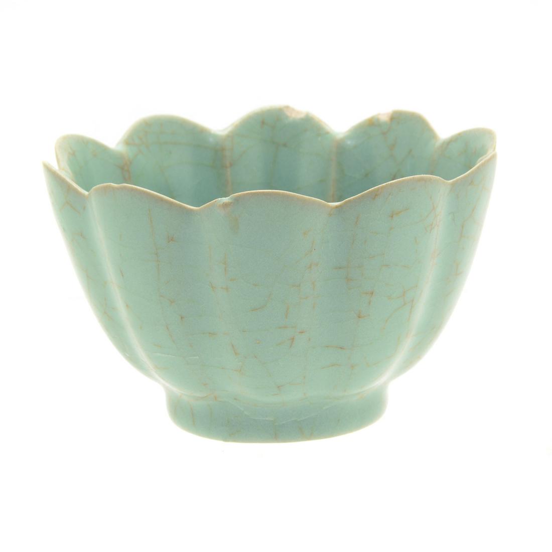 Chinese Junyao Lotus-Form Tea Bowl. (1 of 3)