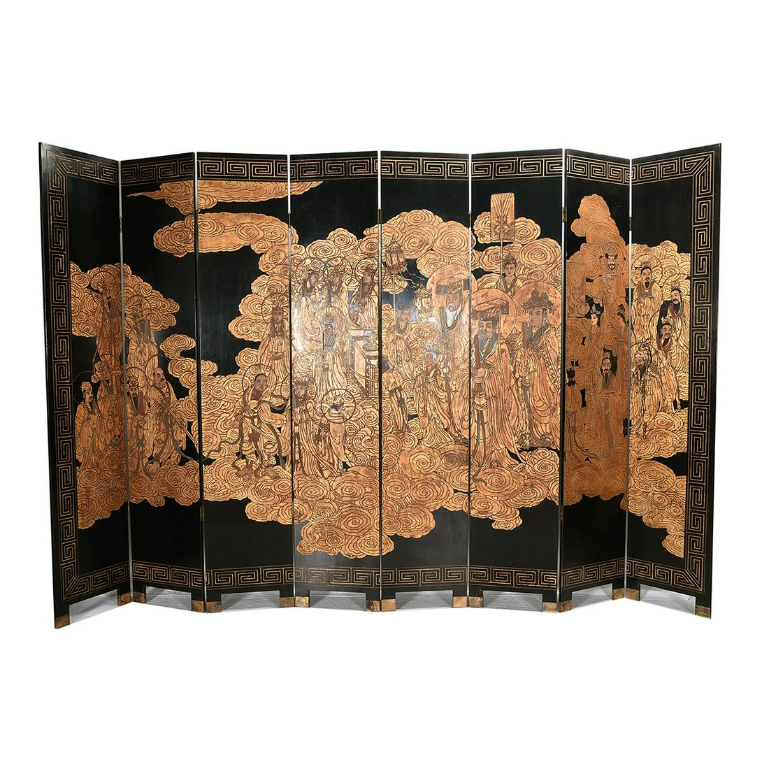 Chinese Gilt Black Ground Coromandel Eight-Panel (1 of 6)