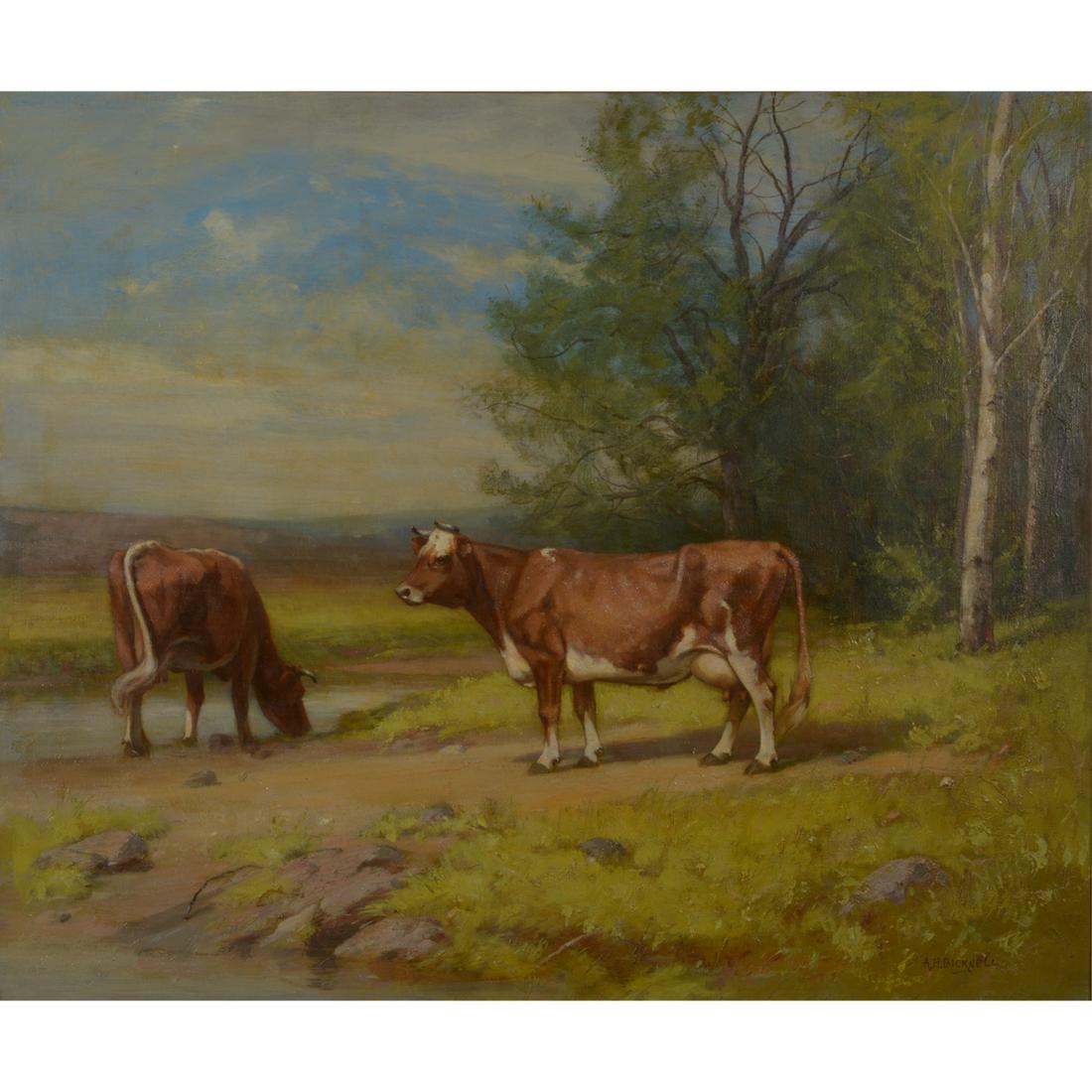 Albion Harris Bicknell, Cows in a Landscape, oil on (1 of 5)