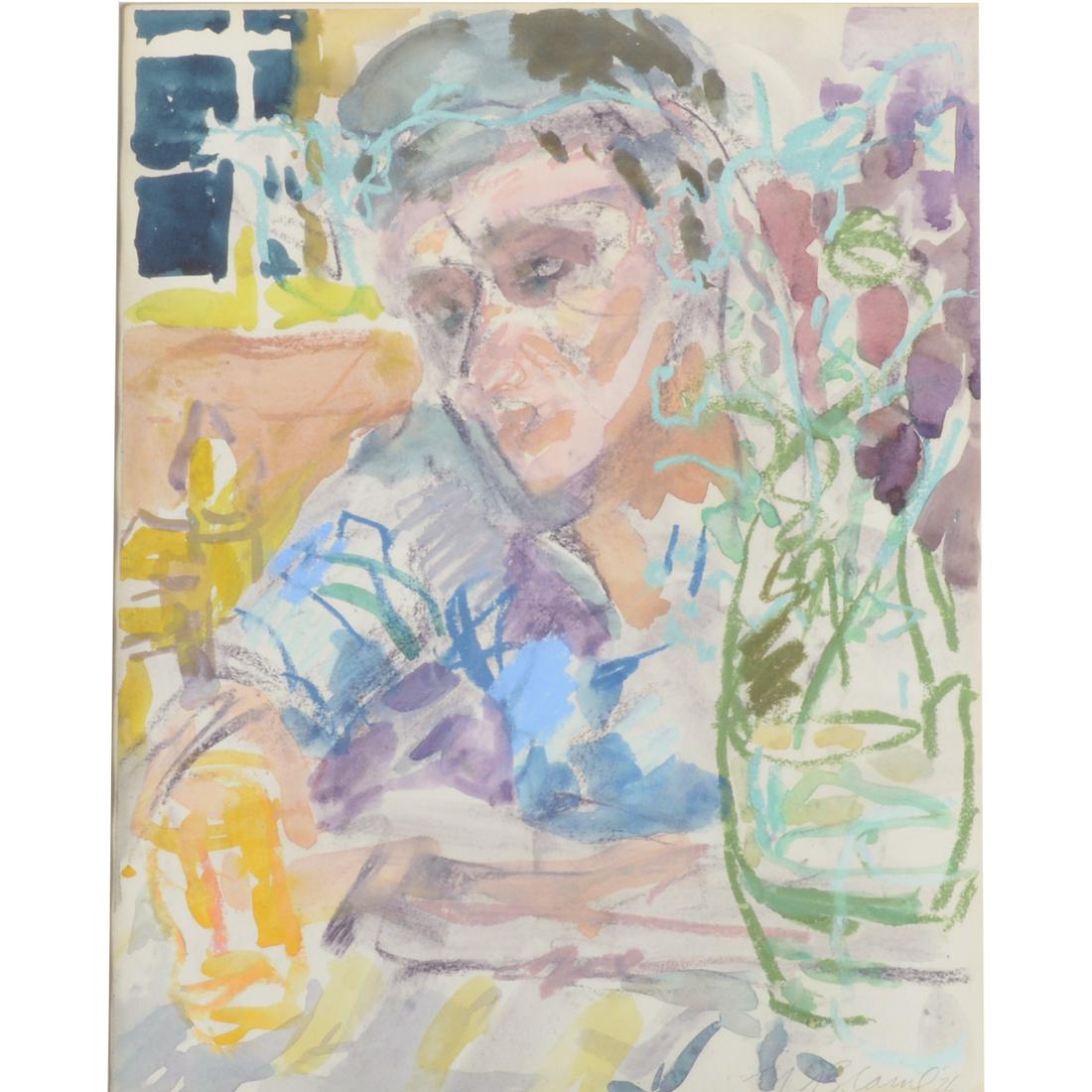 Nell Blaine "Carolyn at the Table" watercolor and (1 of 5)