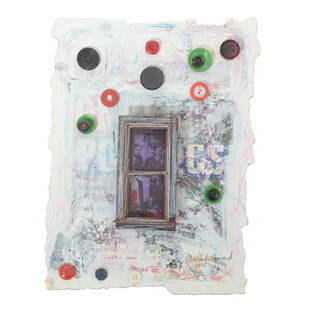 Mildred Howard "Untitled" mixed media assemblage on: MILDRED HOWARD (American b. 1945) 'Untitled', 1995 mixed media assemblage collage on paper, 12.75 x 9.25 inches, pencil signed and dated lower right: 'Mildred Howard, 1995' Notes: From the Outer Limit