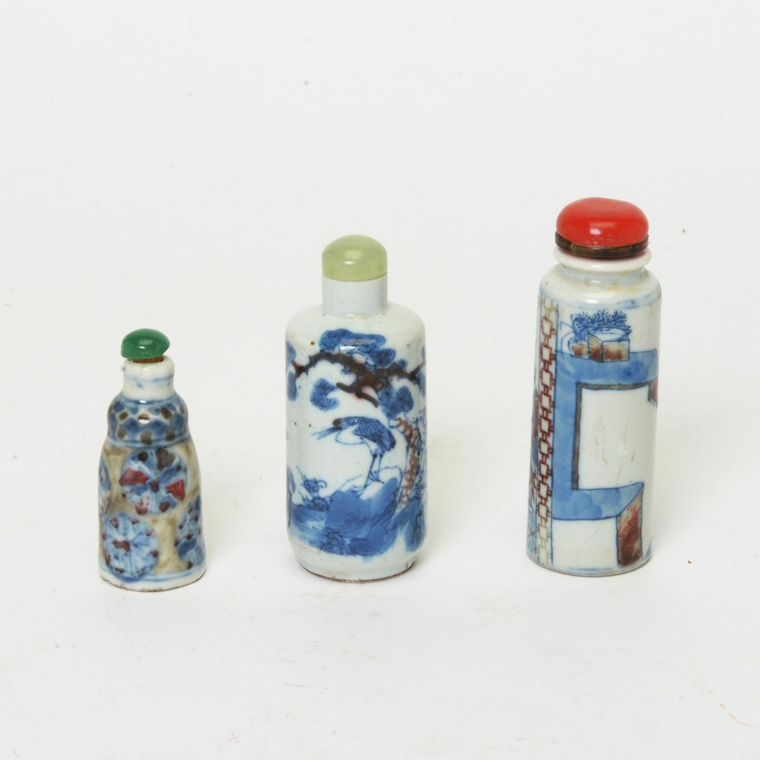 Three Underglaze Red and Blue Snuff Bottles. (1 of 5)