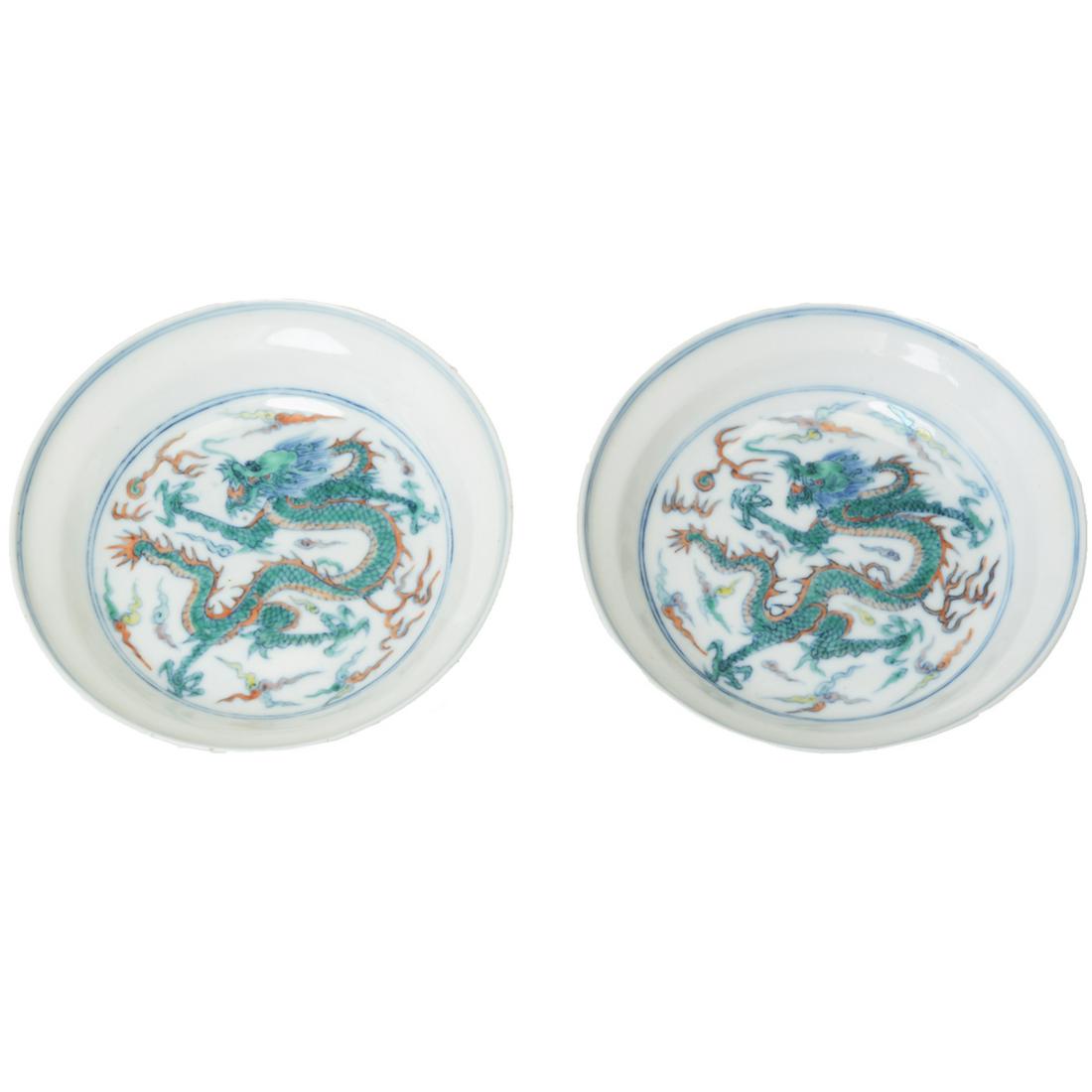 Pair of Chinese Doucai 'Dragon' Dishes. (1 of 4)