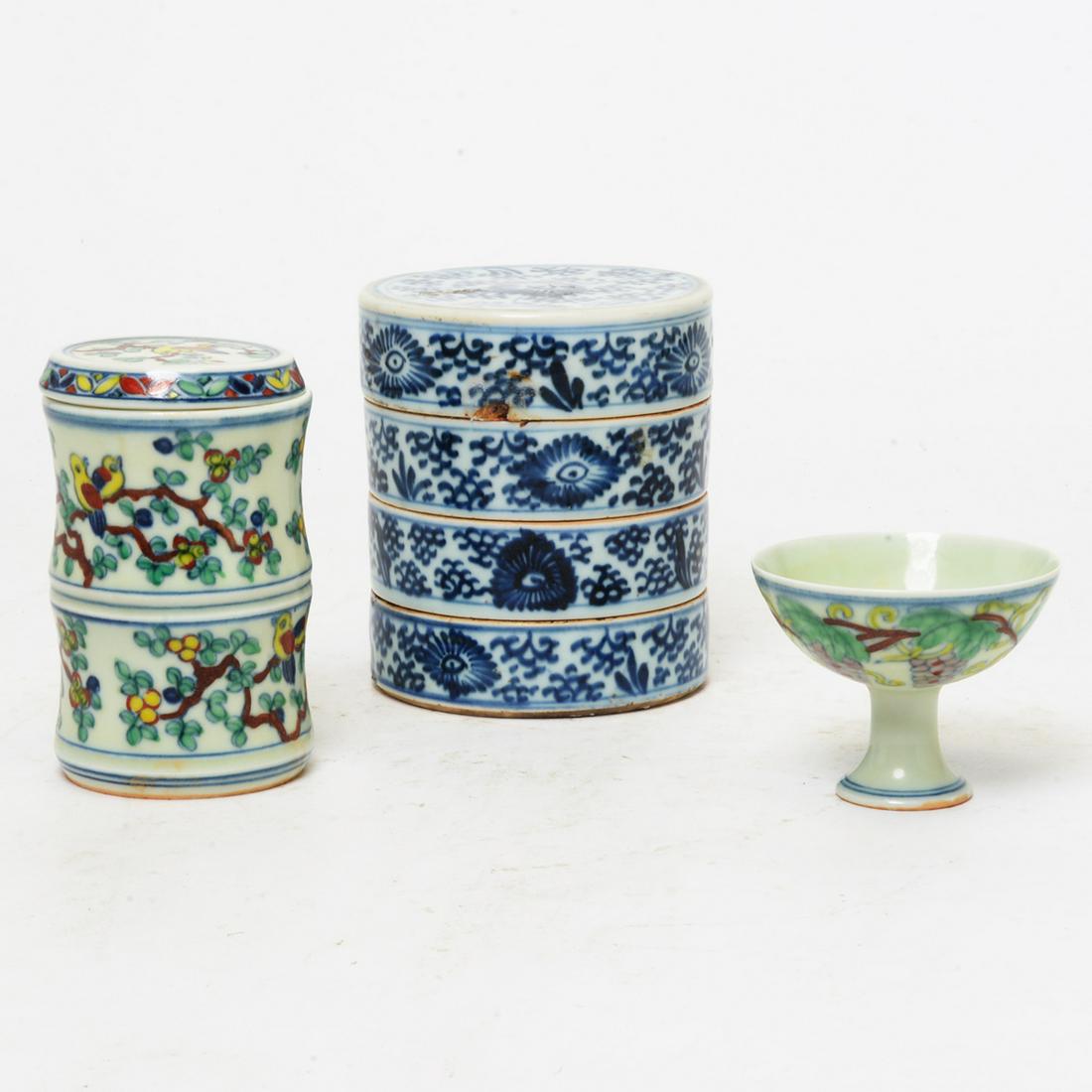 Three Chinese Doucai and Blue and White Porcelain (1 of 7)