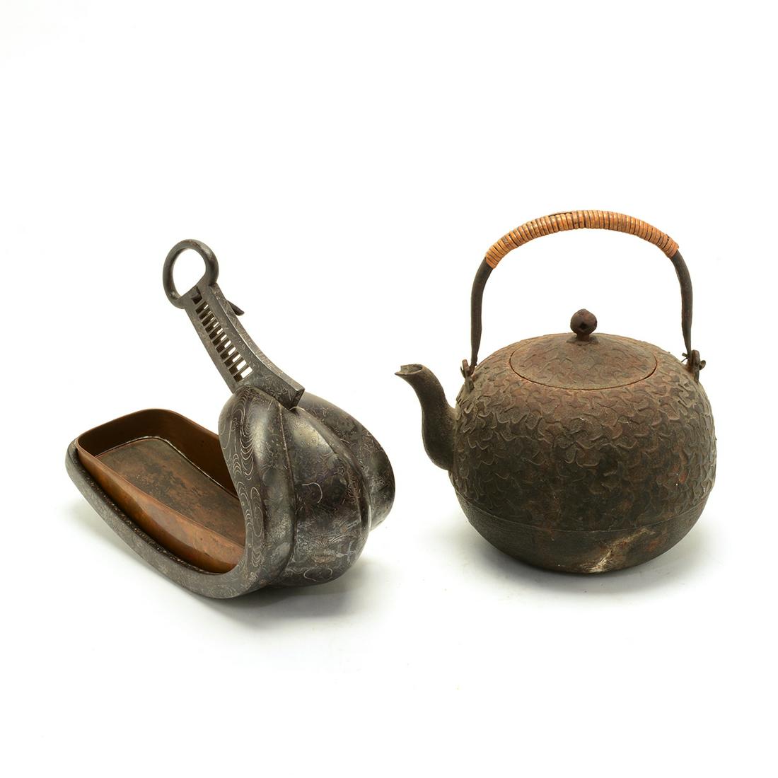 Japanese Iron Kettle and Bronze Stirrup. (1 of 2)