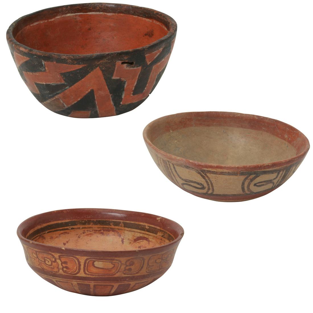 Three Pre-Columbian Pottery Painted Bowls. (1 of 4)