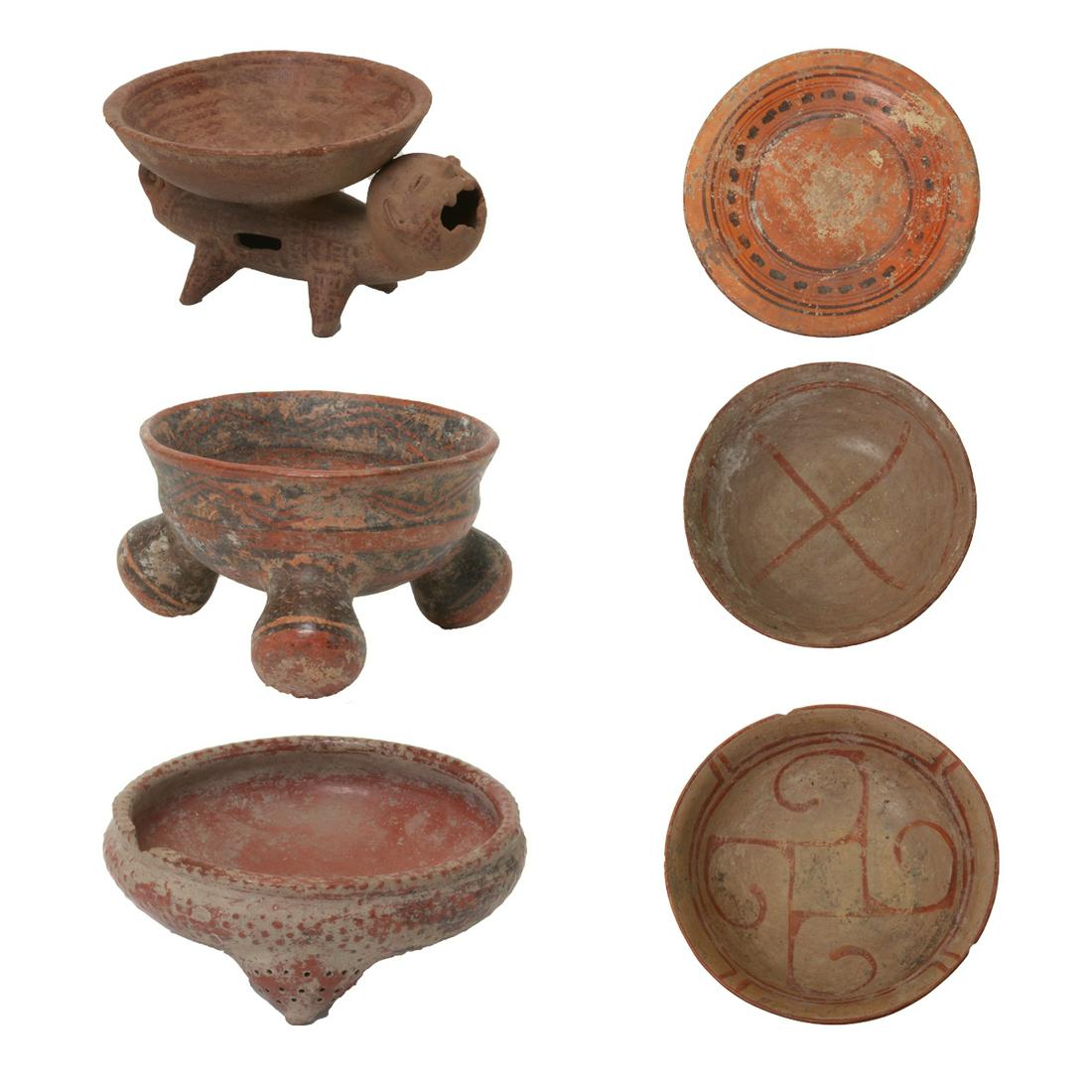 Six Pre-Columbian Pottery Items Including Aztec Dish. (1 of 8)