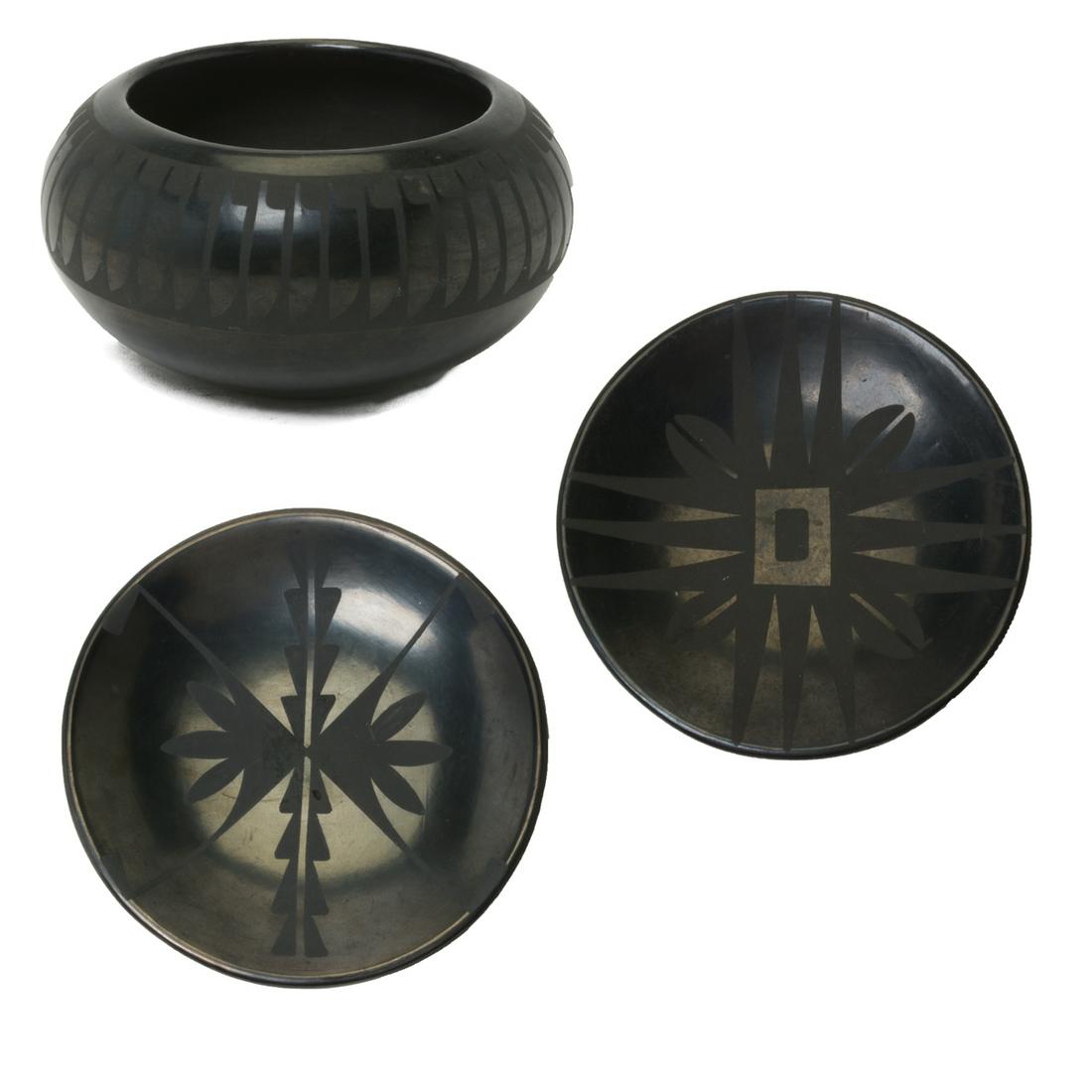 Three Maria and Santana Martinez Blackware Pottery (1 of 7)