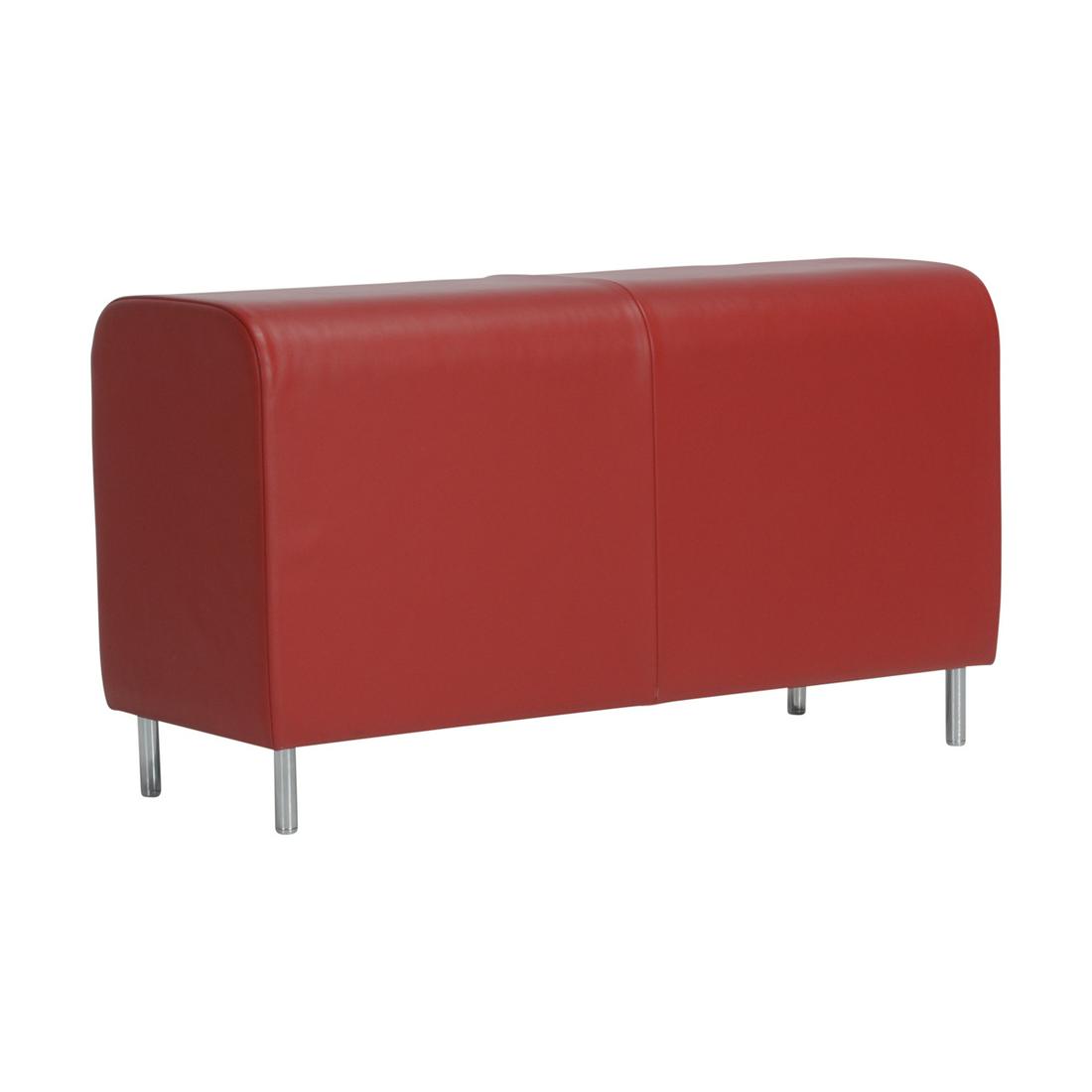 Jasper Morrison for Vitra Steel and Leather Red Bench.: Jasper Morrison for Vitra Steel and Leather Red Bench. Rectangular block form with rounded front and back top edges; on four round polished steel feet. {Approximate dimensions: 20 high x 34 wide x 13