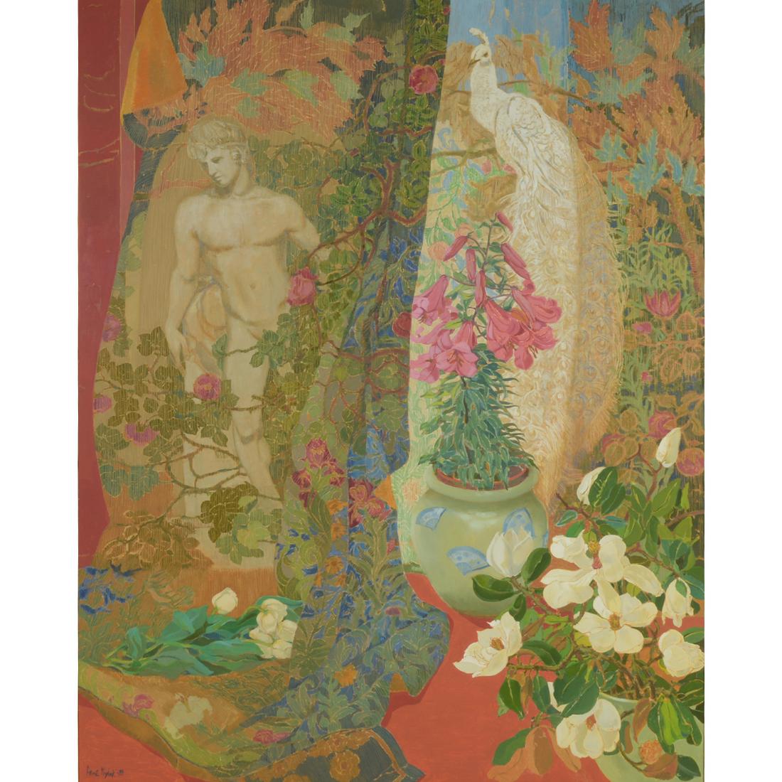 Arne Nybak "Untitled" oil on canvas: ARNE NYBAK (American 1910-1999) 'Untitled', oil on canvas, 78.5 x 60.5 inches; overall with frame; 84.5 x 67 inches, signed and dated lower left: 'Arne Nybak' \ 89; signed and dated verso: 'Arne Nybak